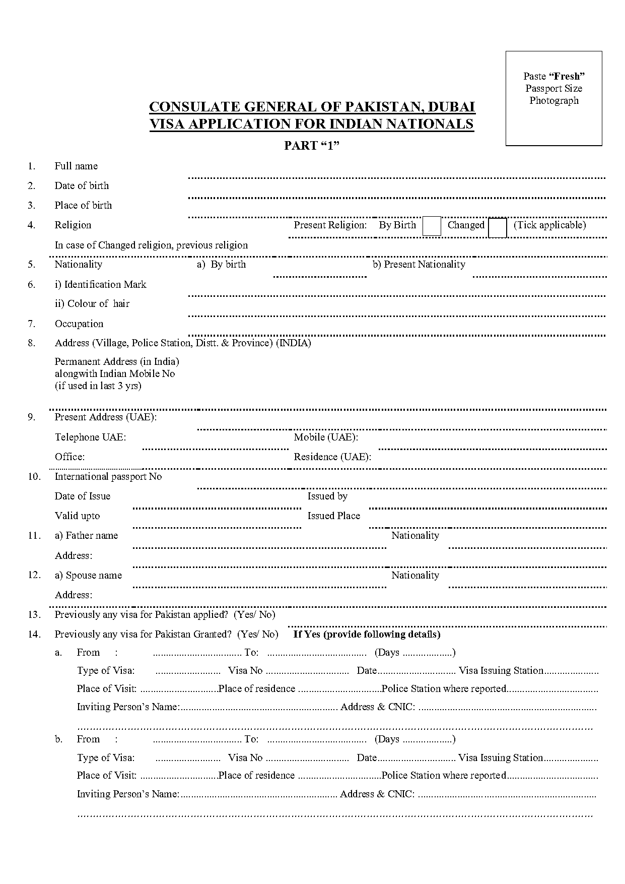 dubai visa application form from india