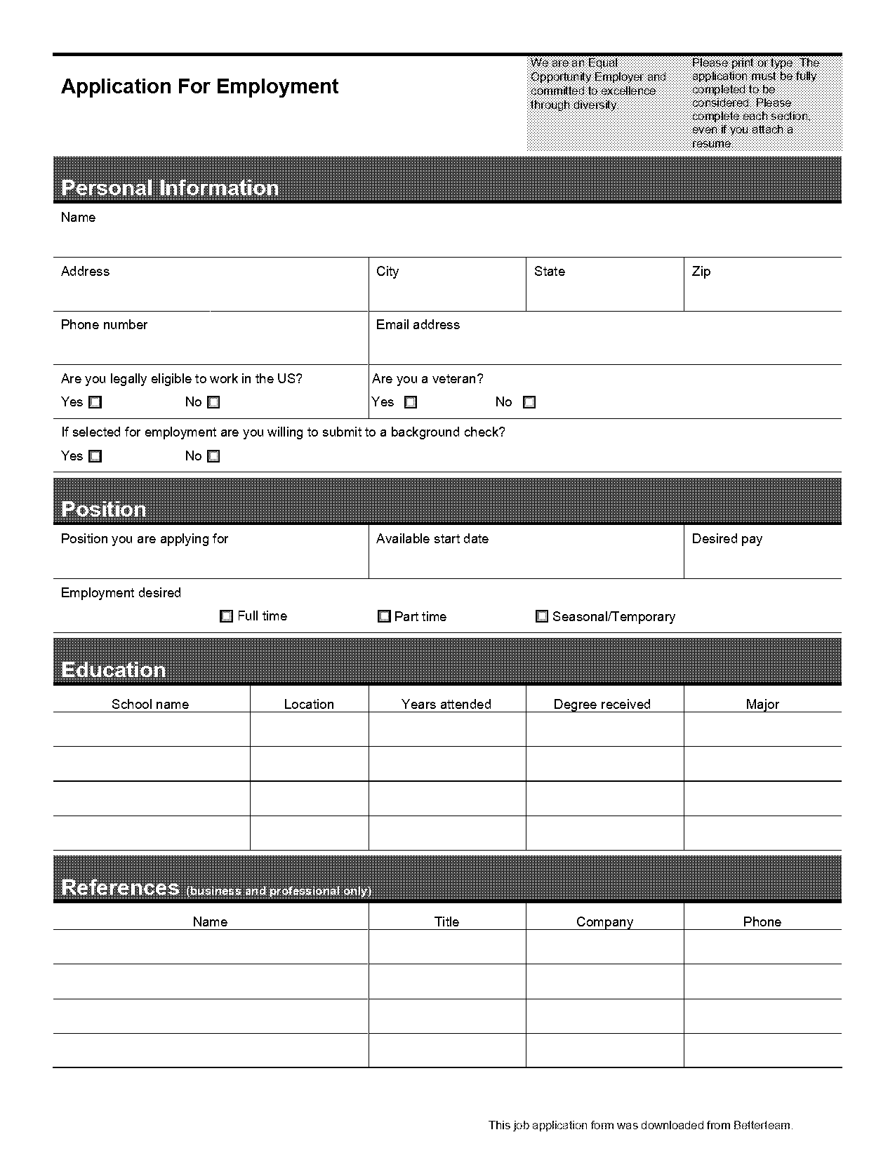 sample job applications printable