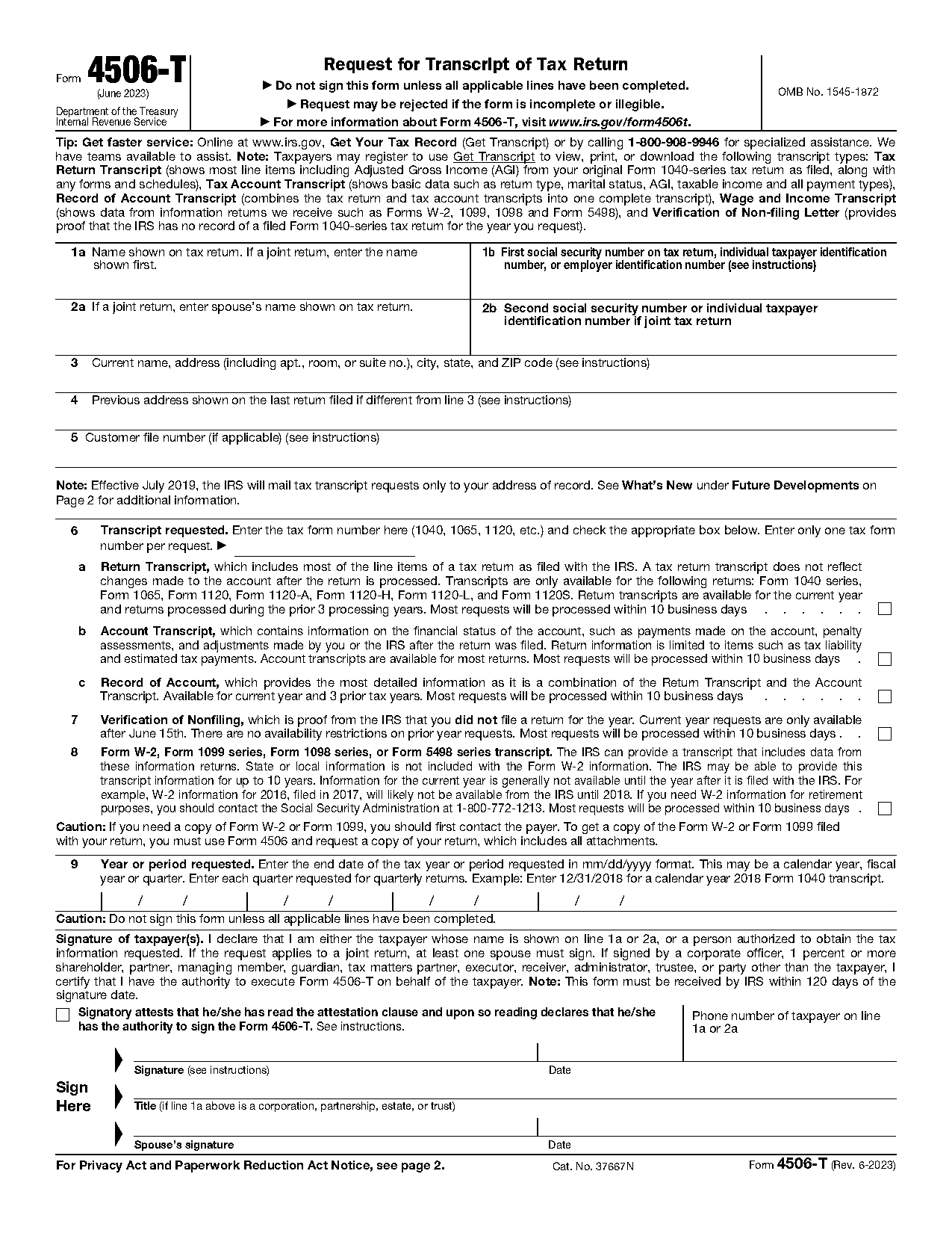 irs transcript for non filing