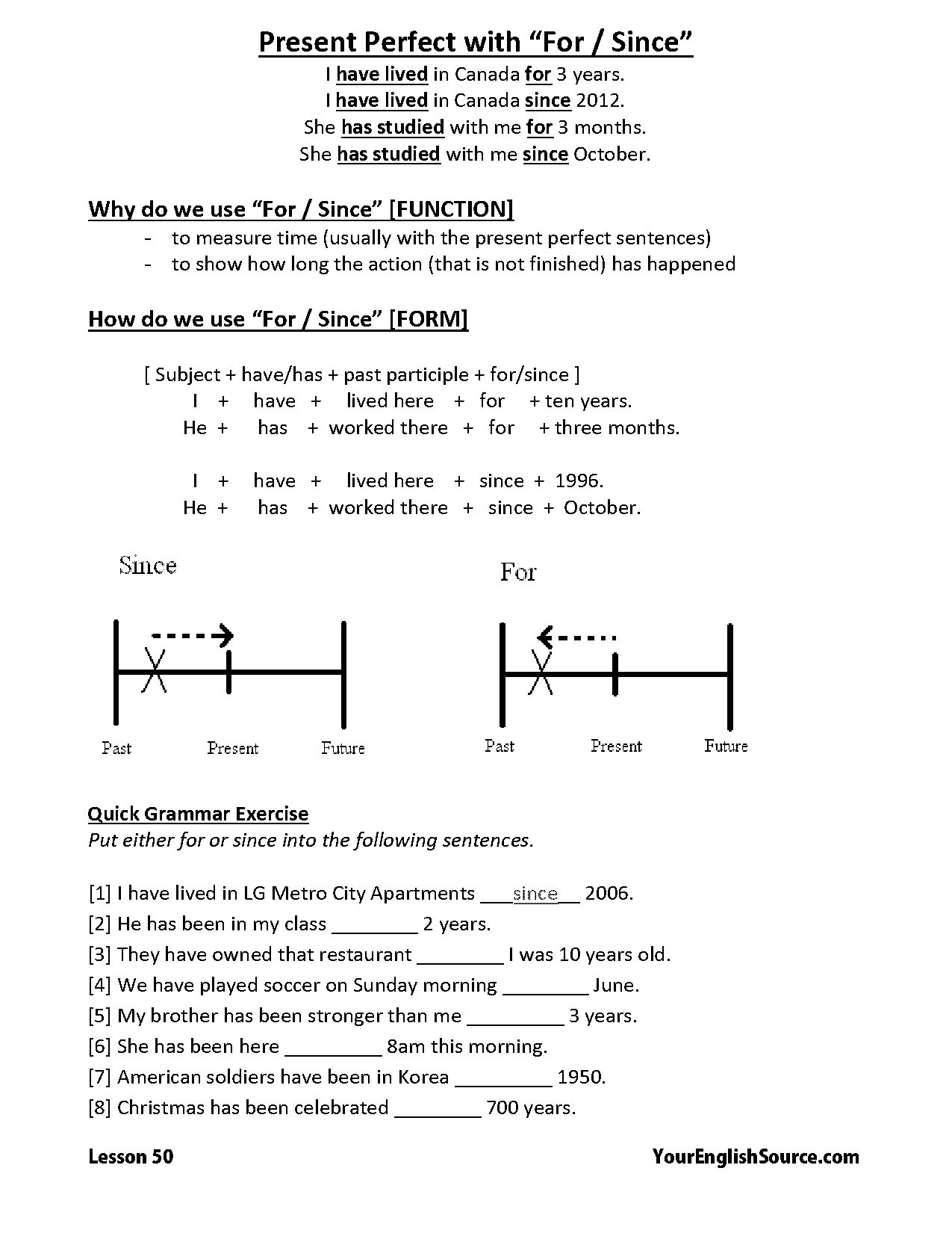 when do we use for and since in present perfect