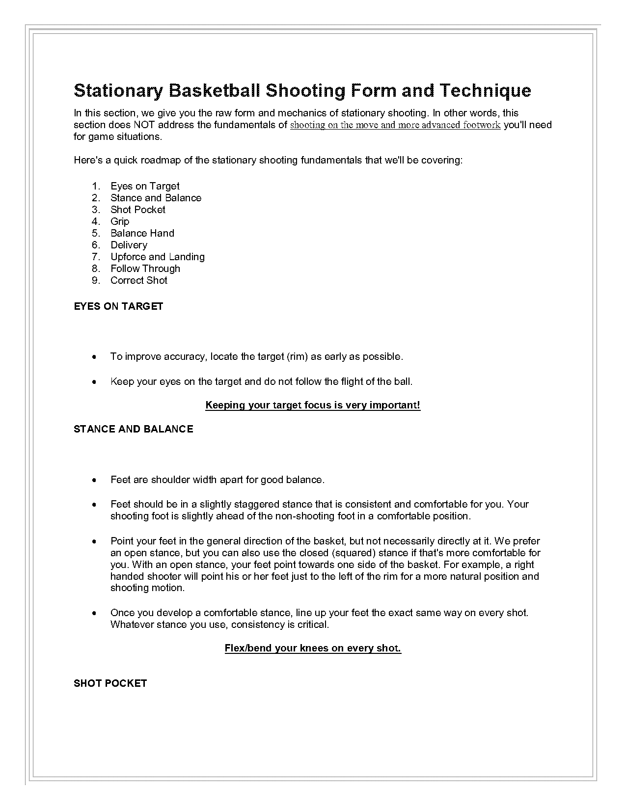 basketball shooting form checklist