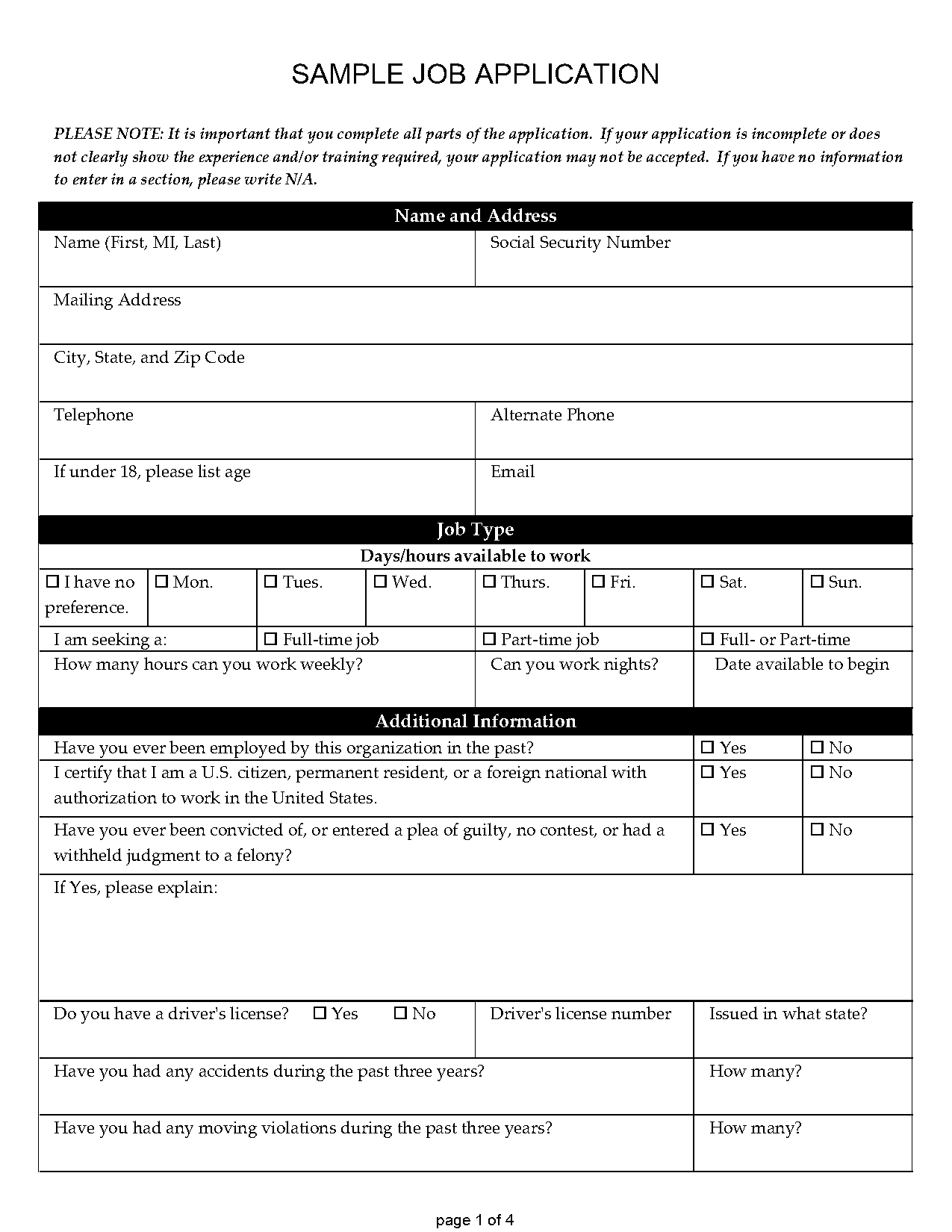 it job application sample