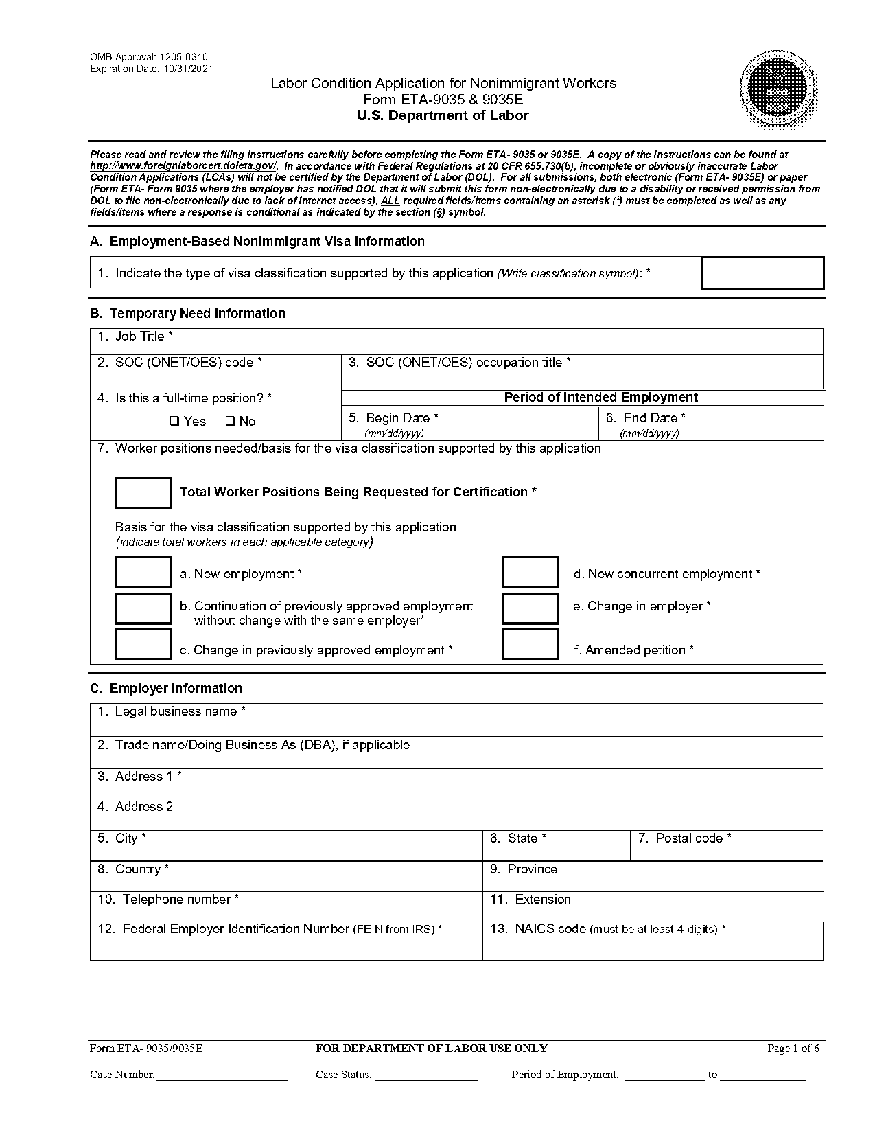 declaration of conditions of employment fillable form