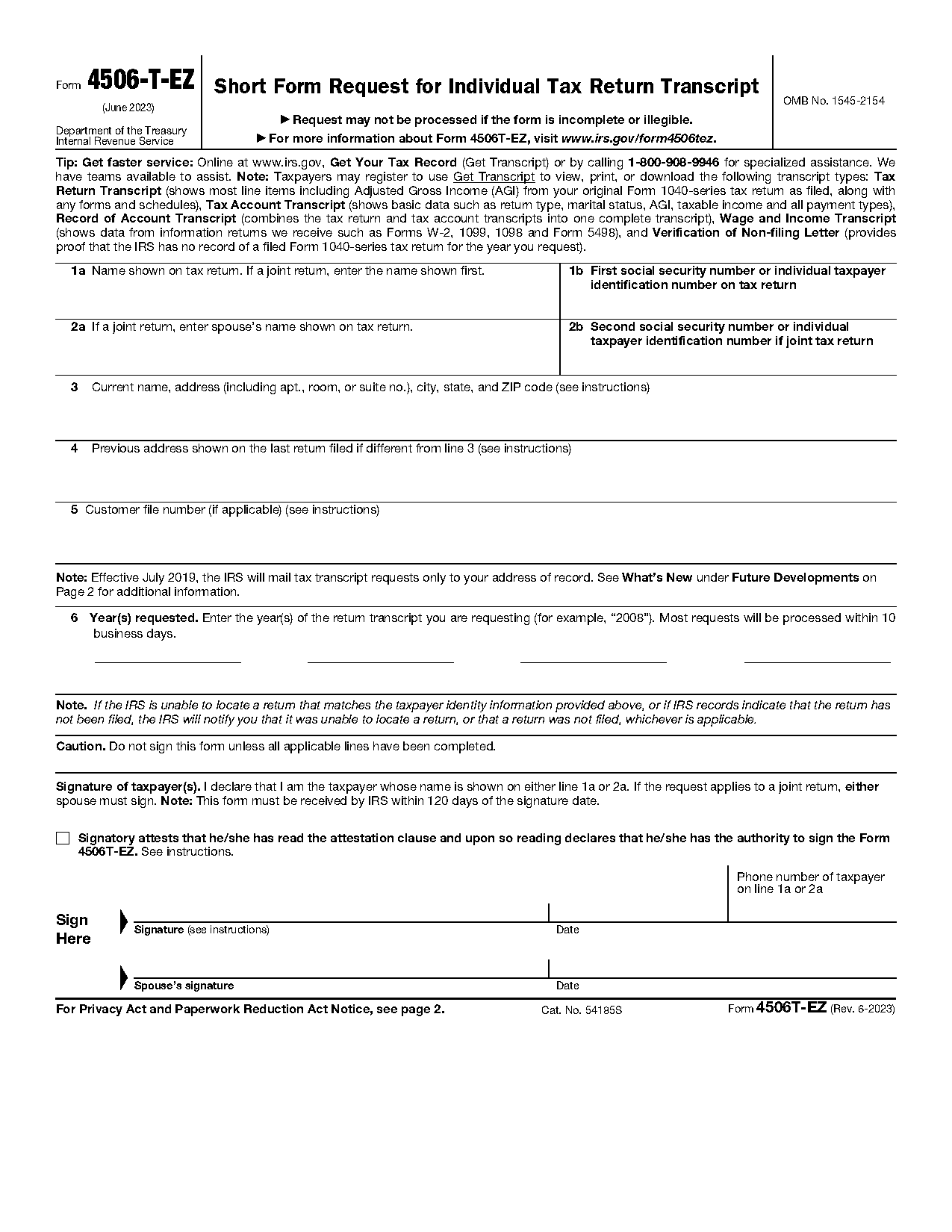 irs transcript for non filing