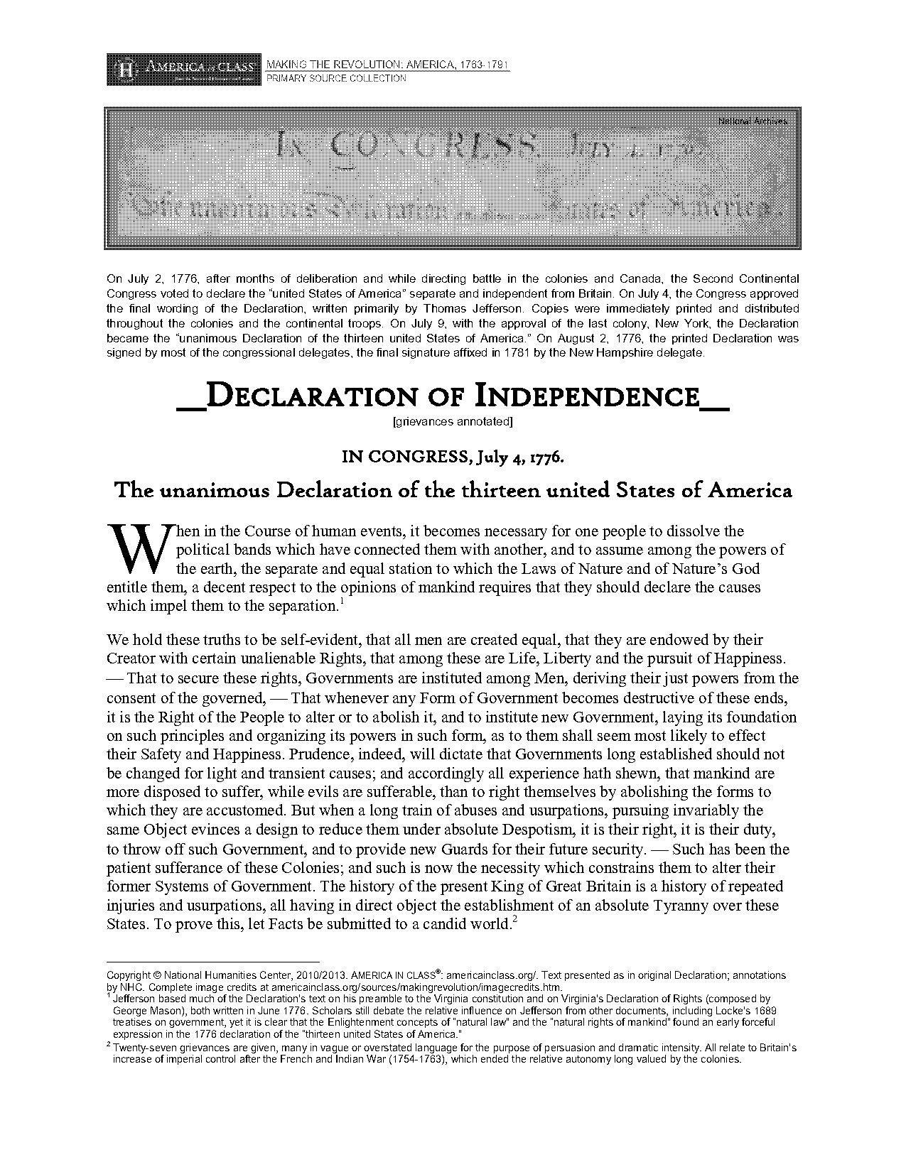 explanation of grievances in the declaration of independence