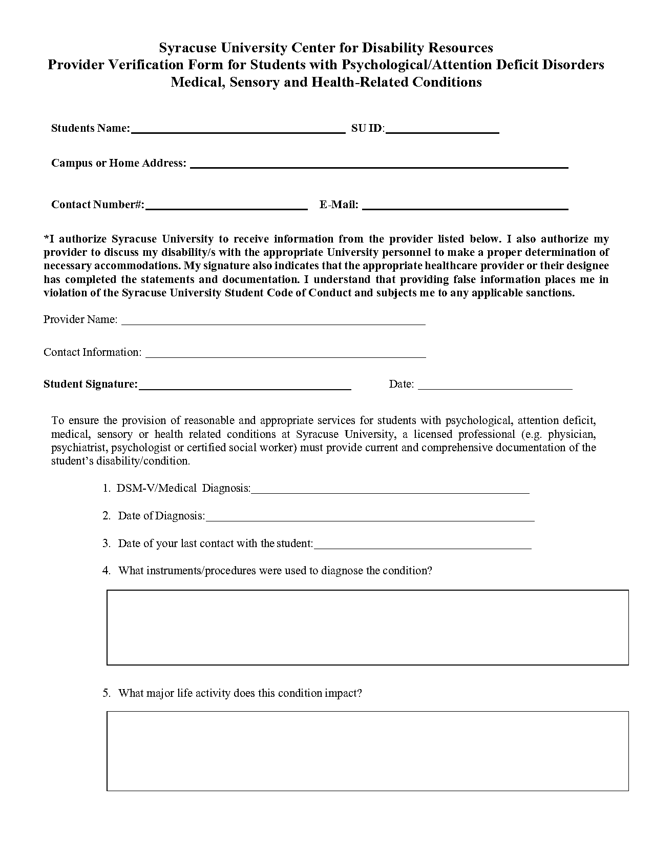 student verification form syracuse university