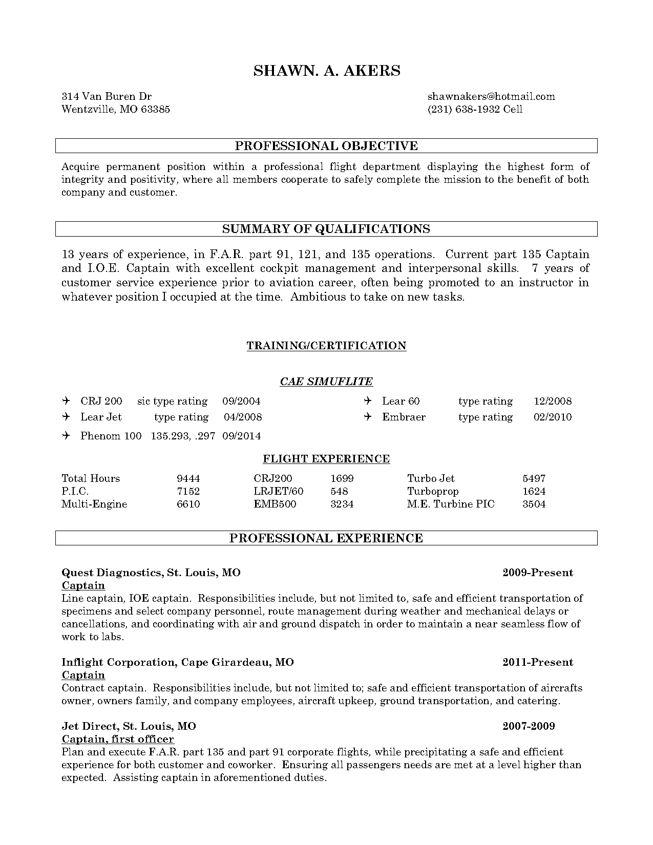 pilot job description resume