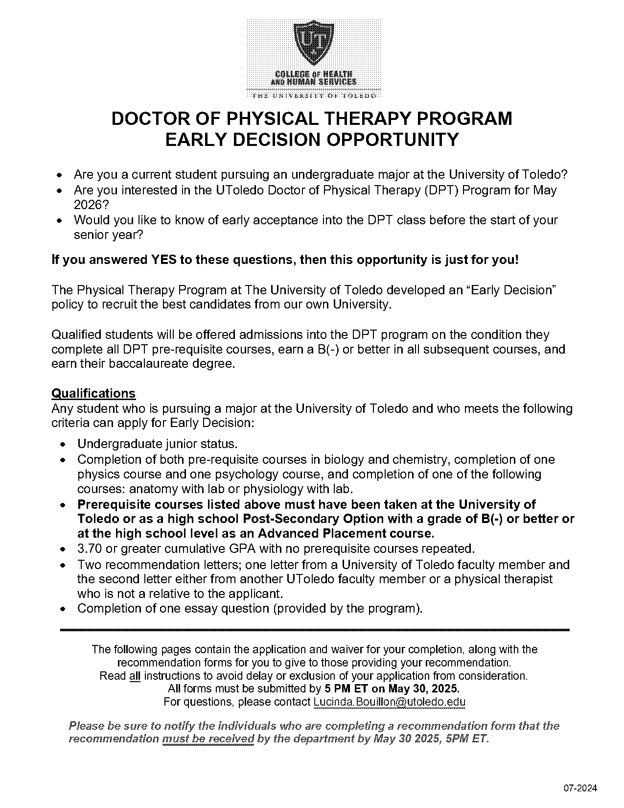 entrance requirements uthsc dpt program