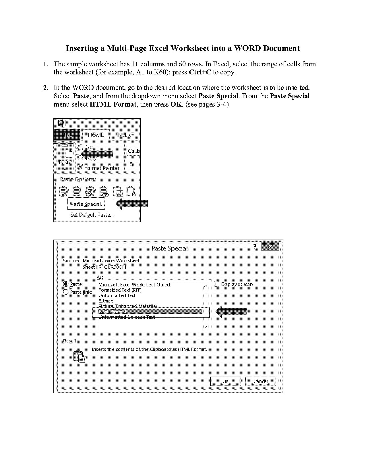 copy and paste excel data as a table