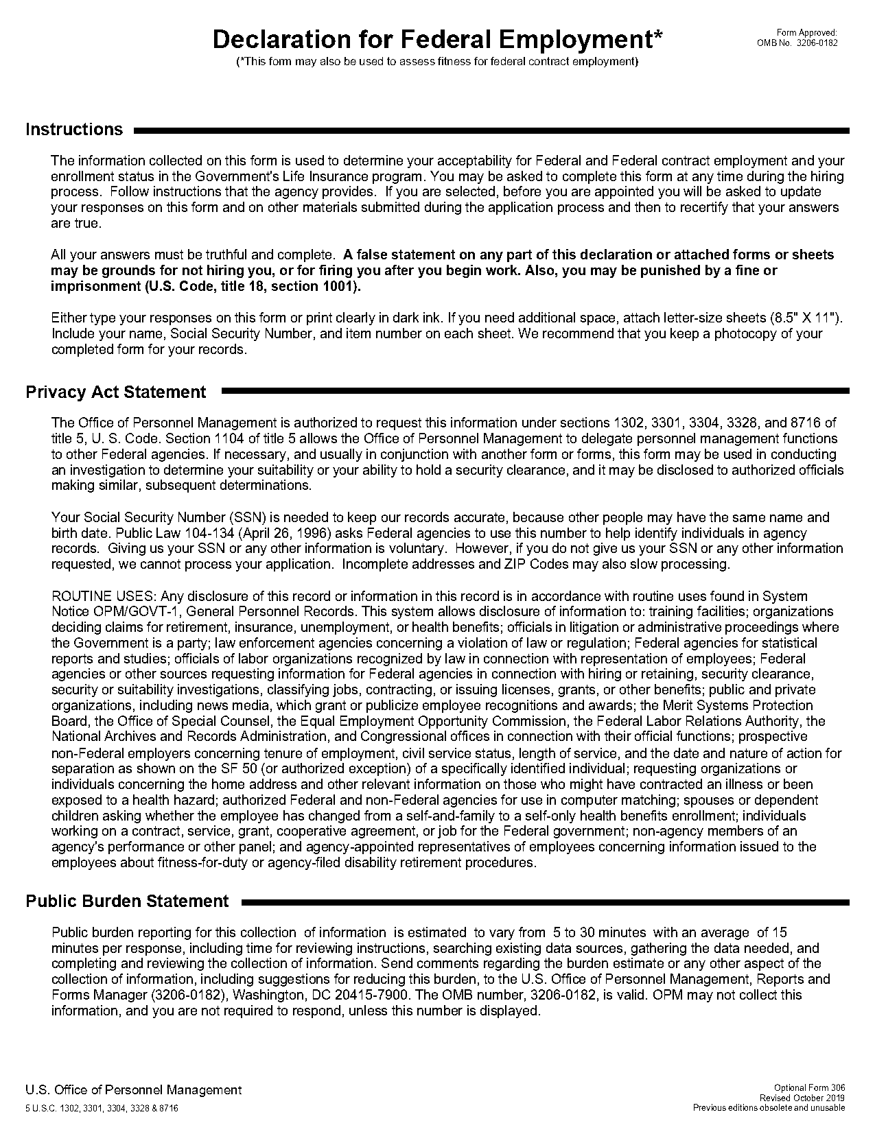 declaration of conditions of employment fillable form