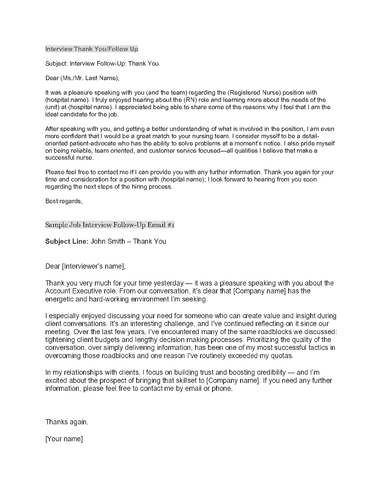 sample email for thank you after interview