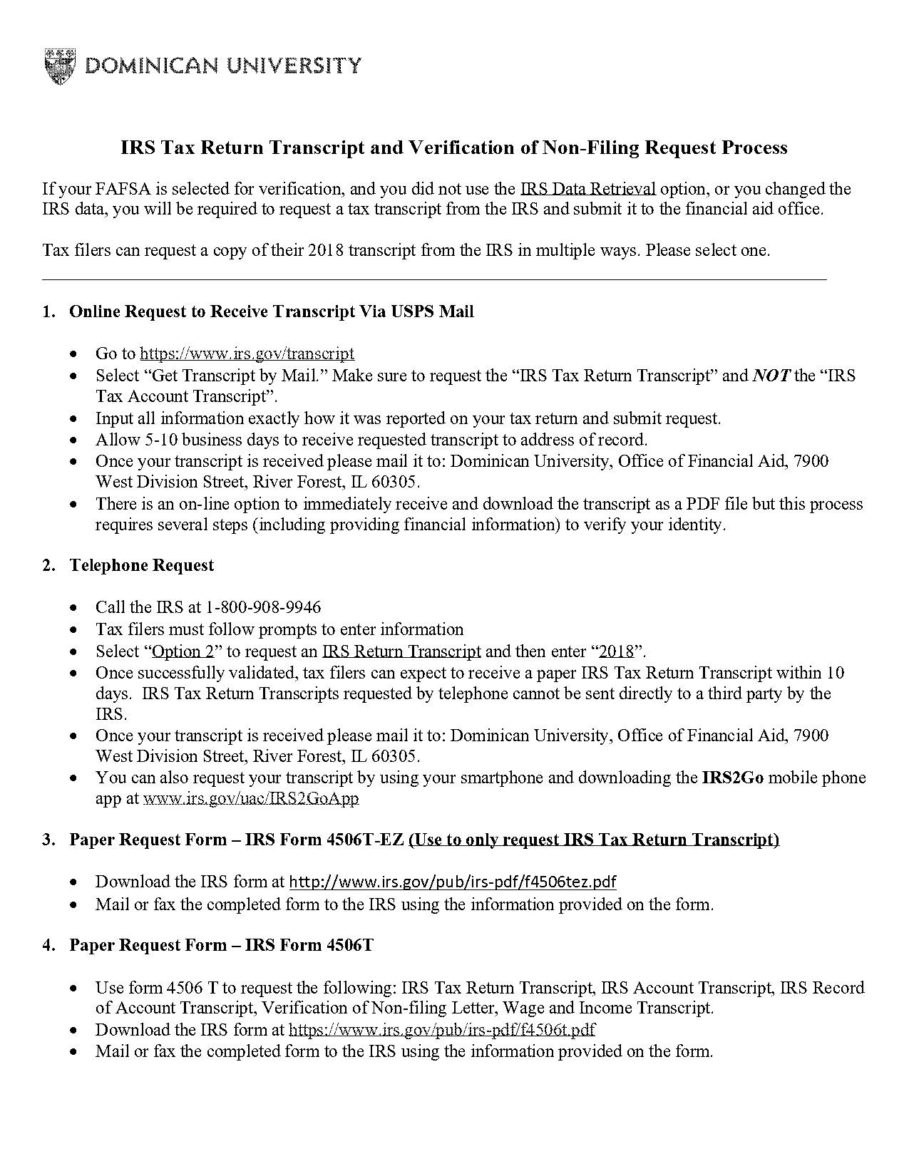 irs transcript for non filing