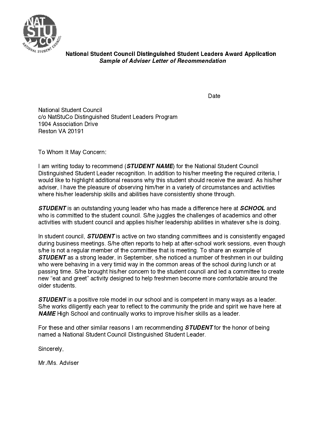 recommendation letter sample for student doc