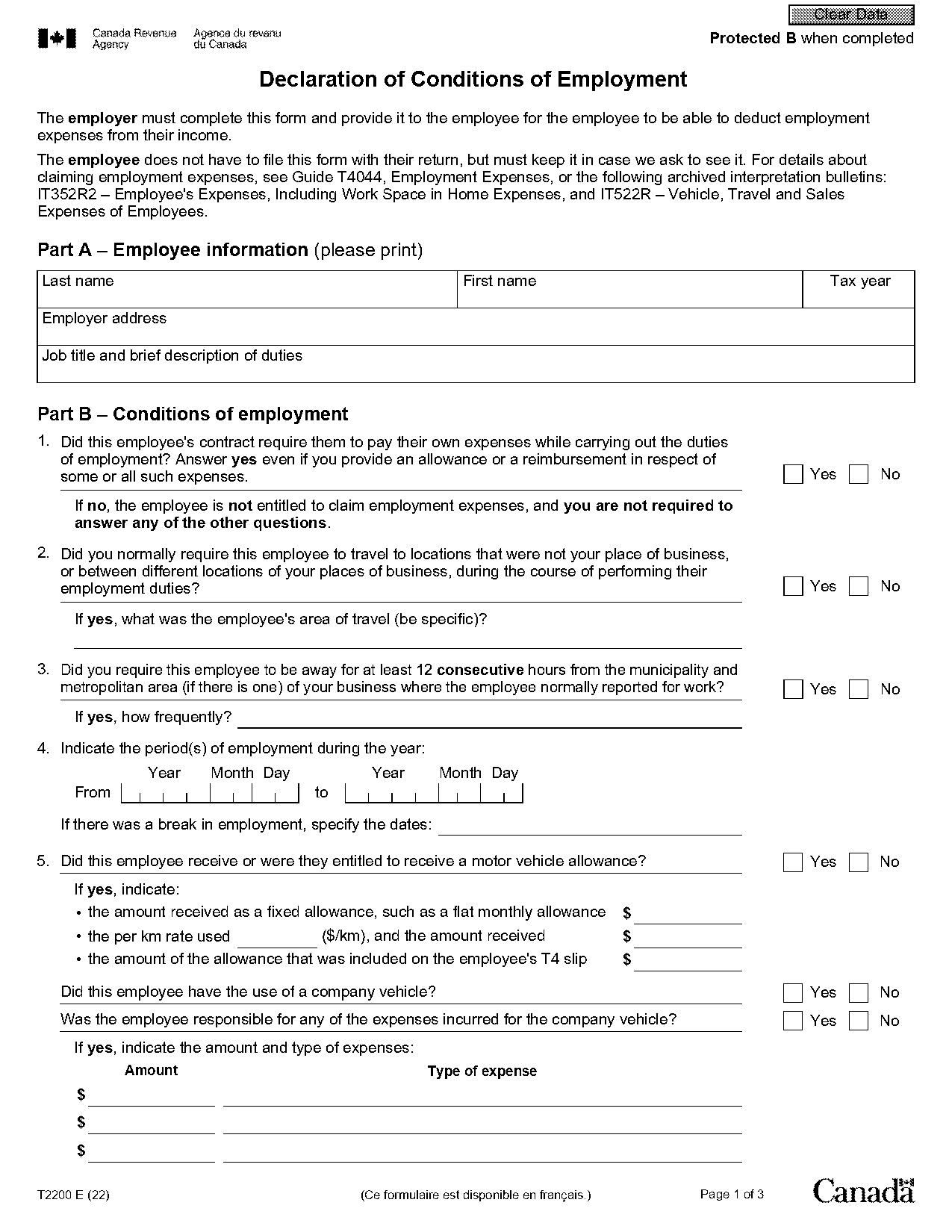 declaration of conditions of employment fillable form