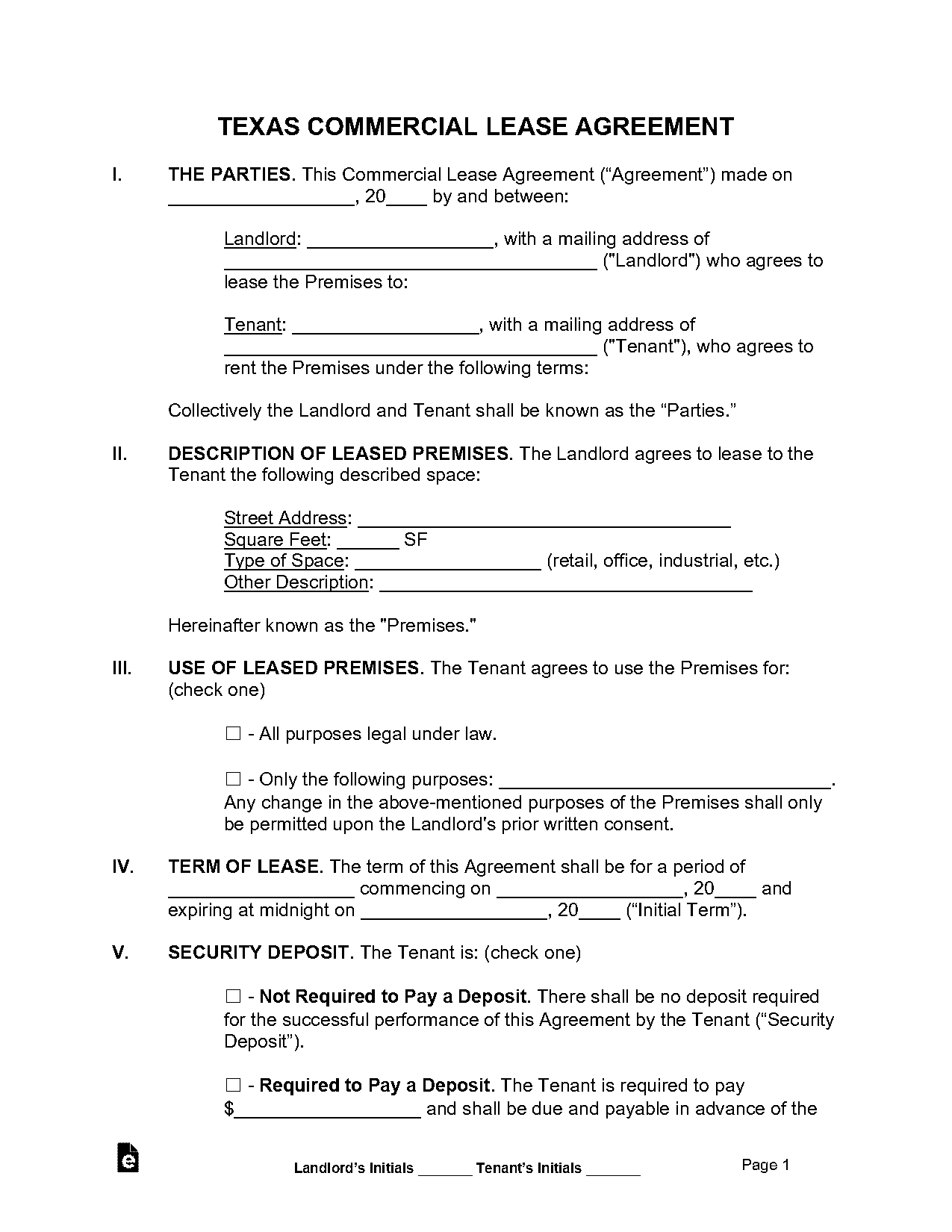 texas lease agreement template