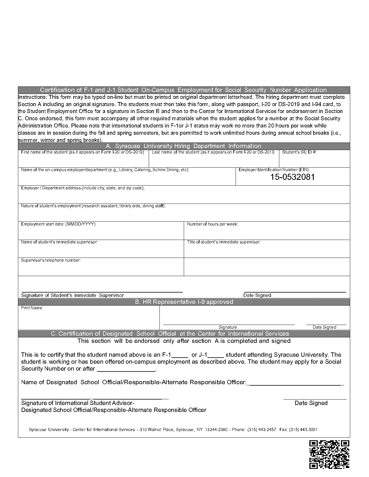 student verification form syracuse university