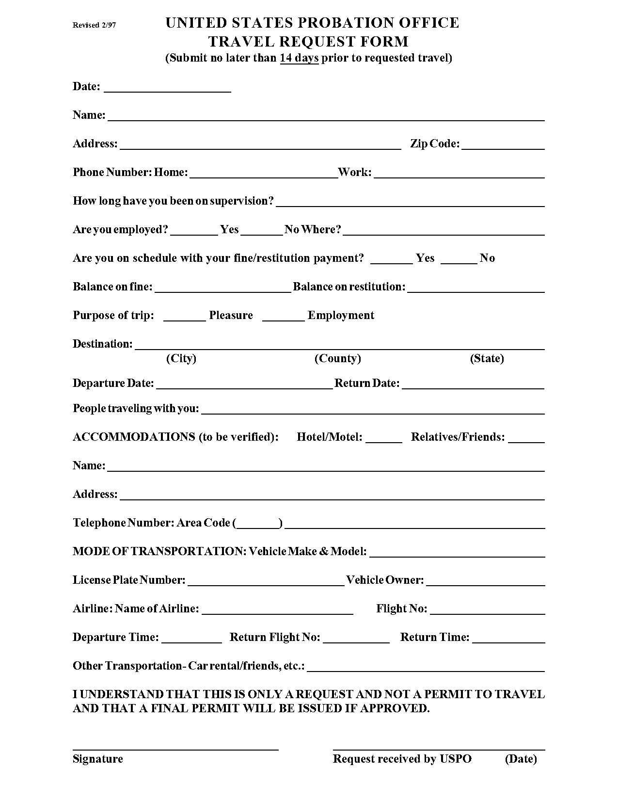 template for travel request form