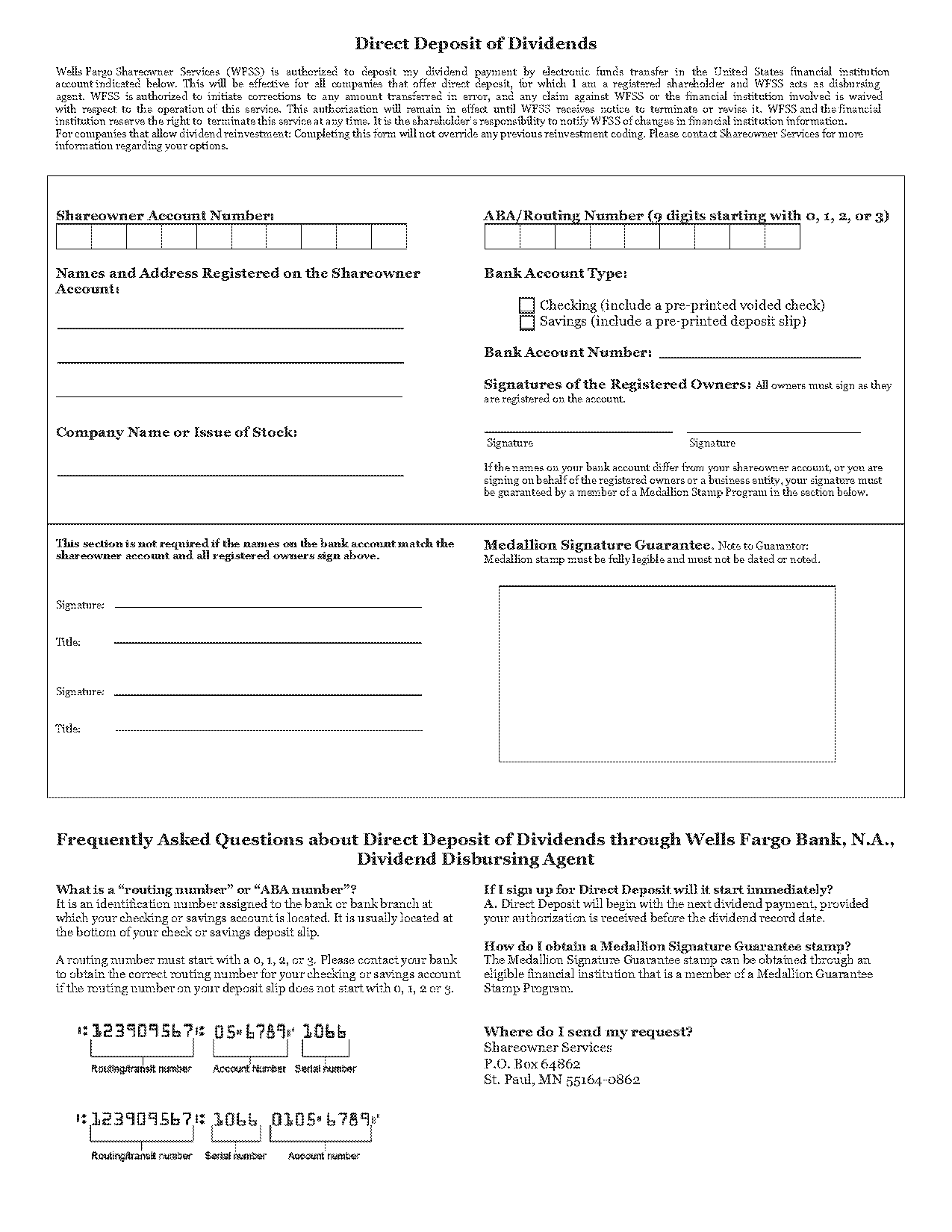 wells fargo check routing number vs direct deposit routing number