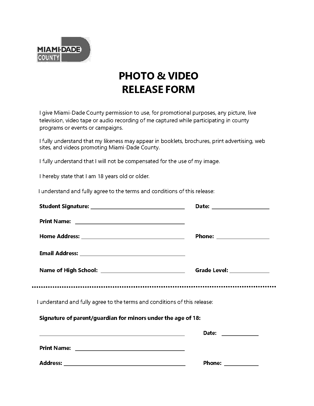 sample photo and video release form