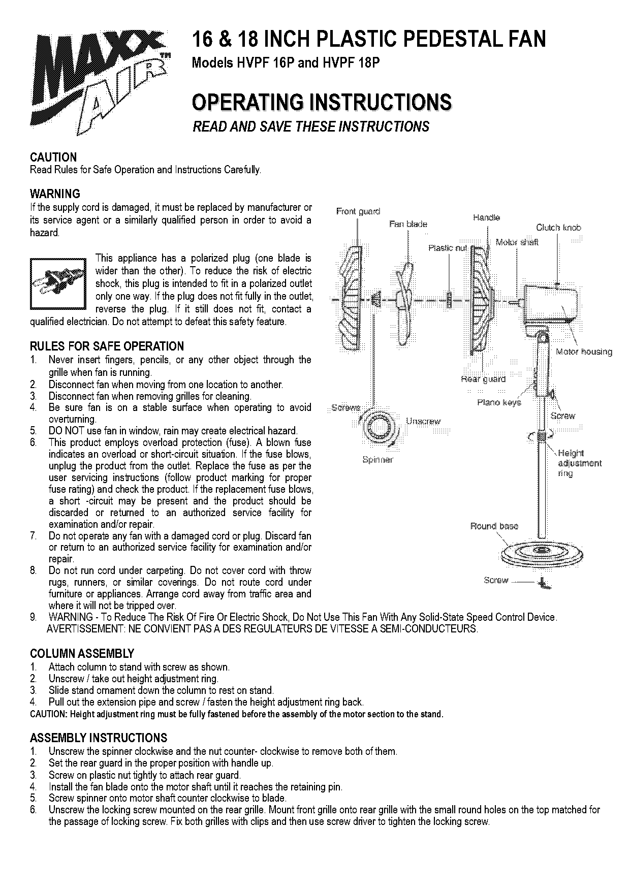 pedestal fan assembly instructions