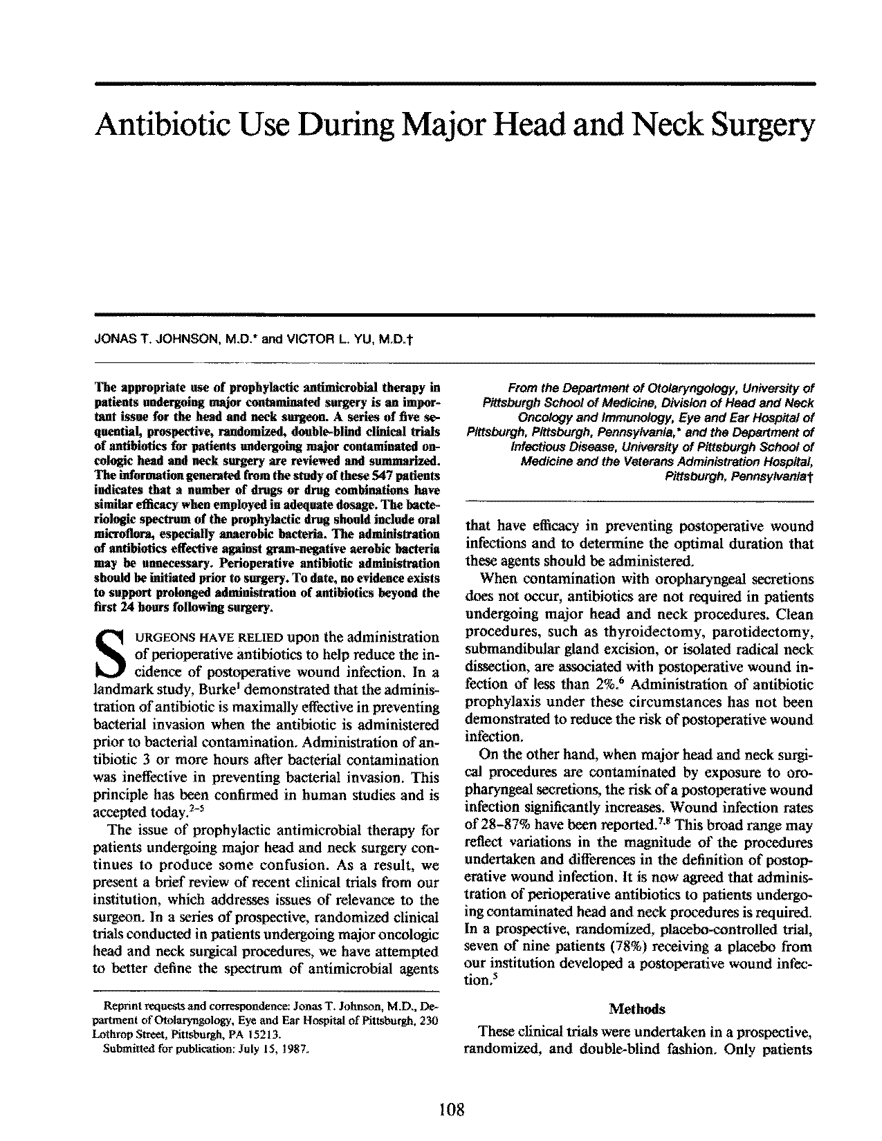 research article on antibiotic therapy prior to surgery