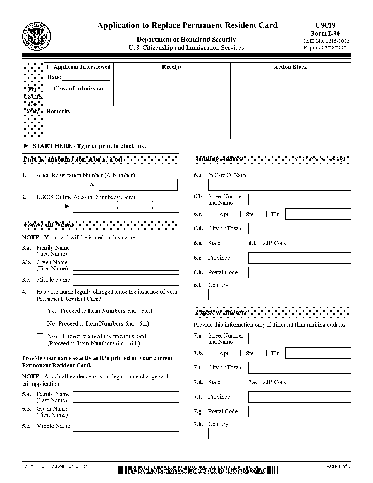 application form for permanent residence in usa