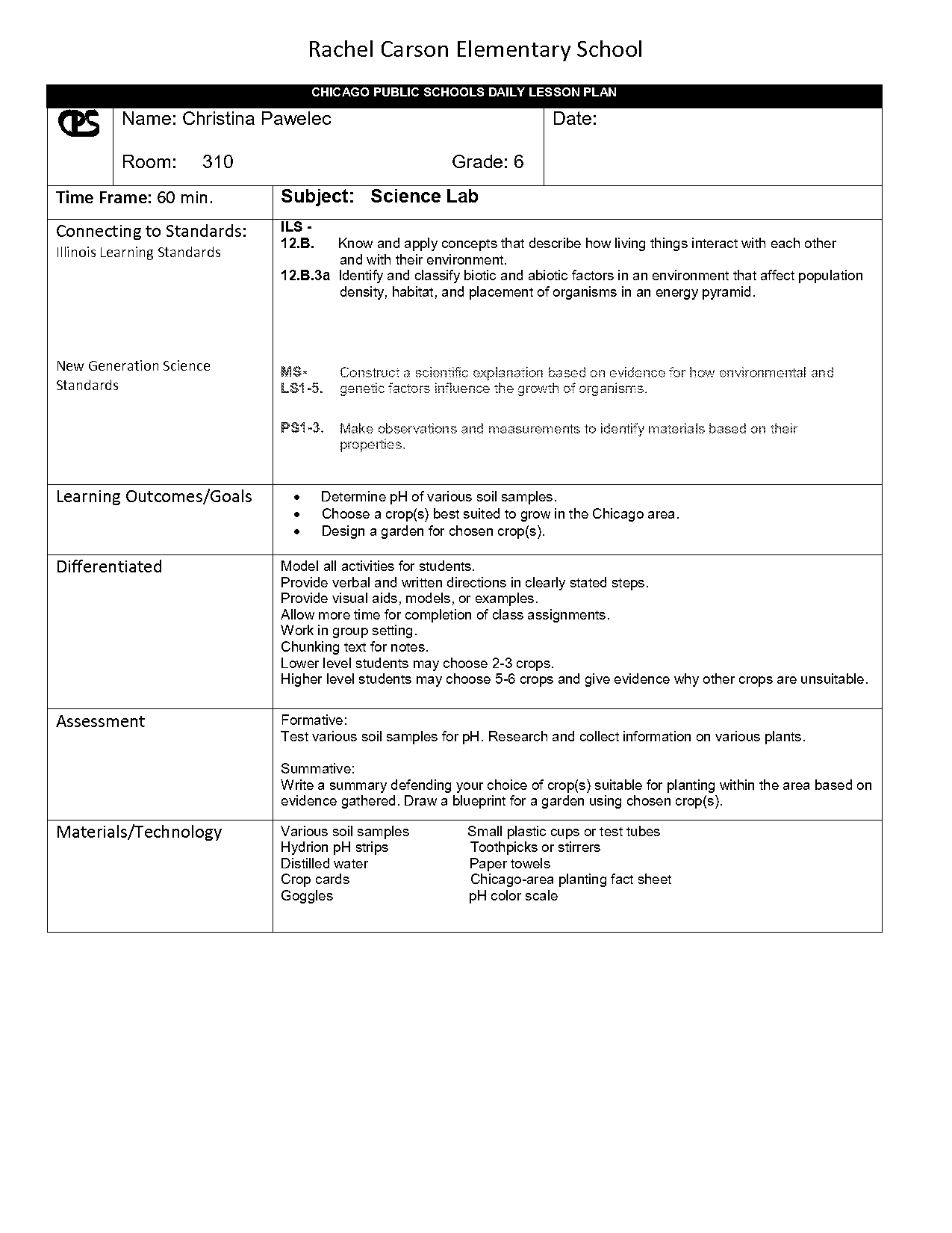 chicago public schools daily lesson plan template