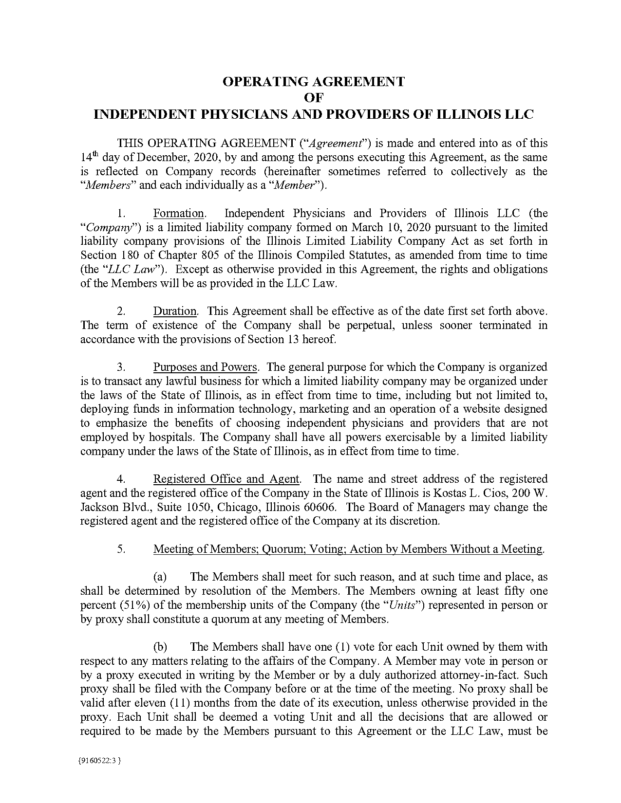 is an operating agreement required for an llc in illinois