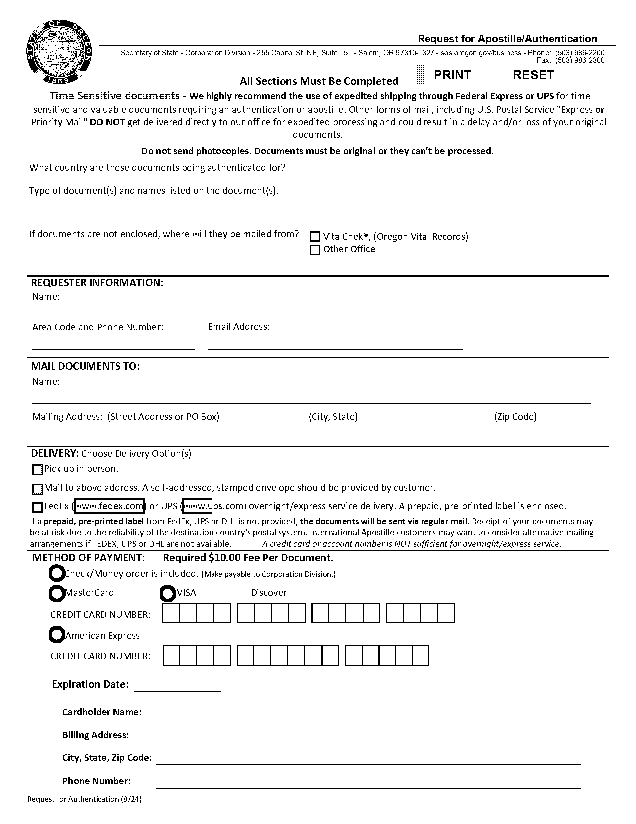 office of authentications mail timing apostille