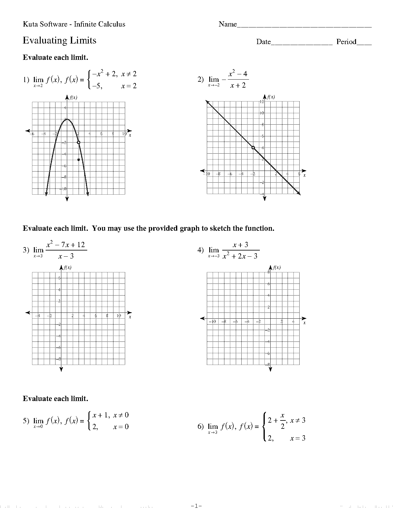 solving limits algebraically caculus worksheet