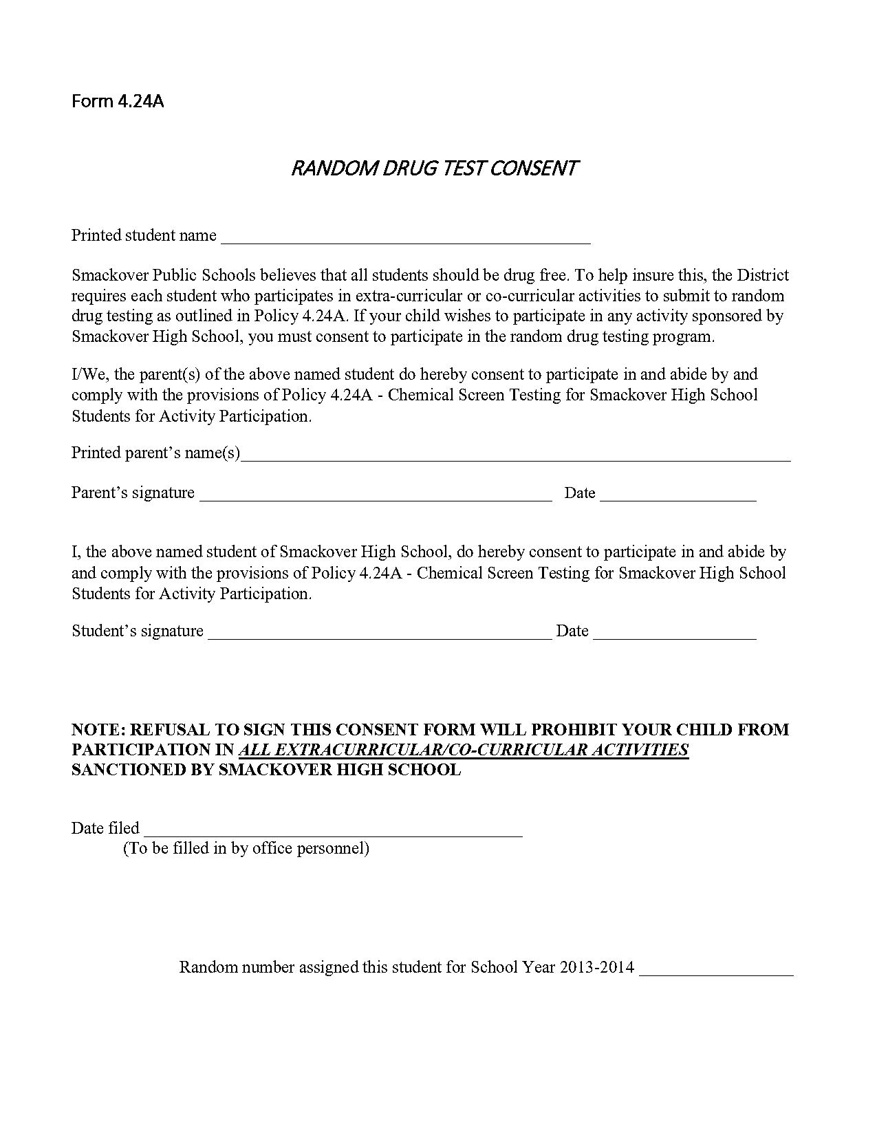 random drug screen consent form