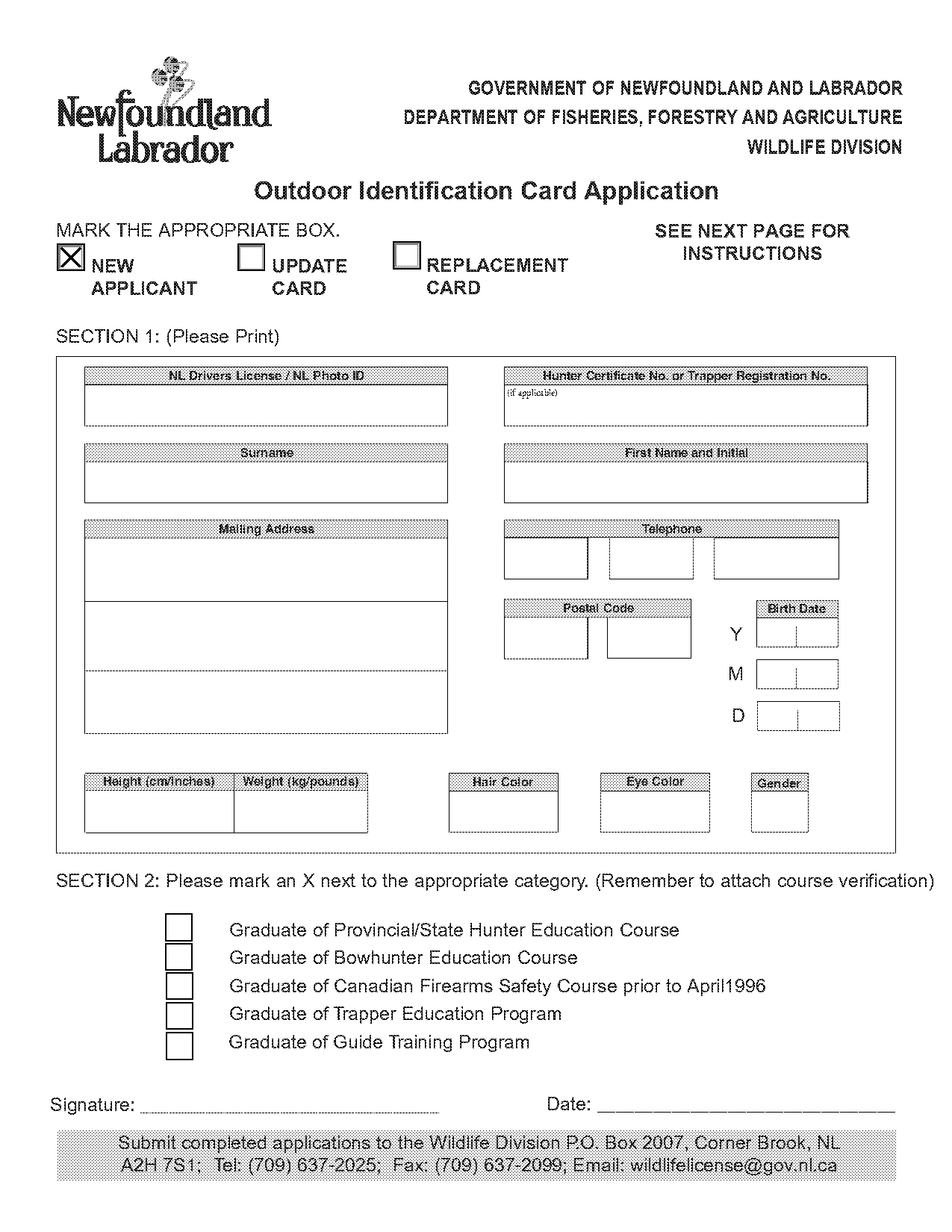 hunter certificate number newfoundland