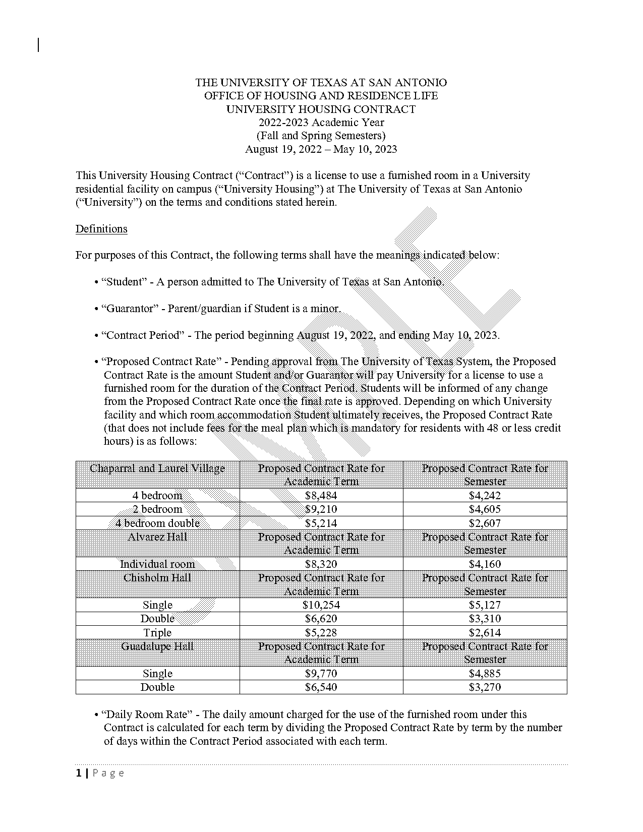 house agreement contract rate