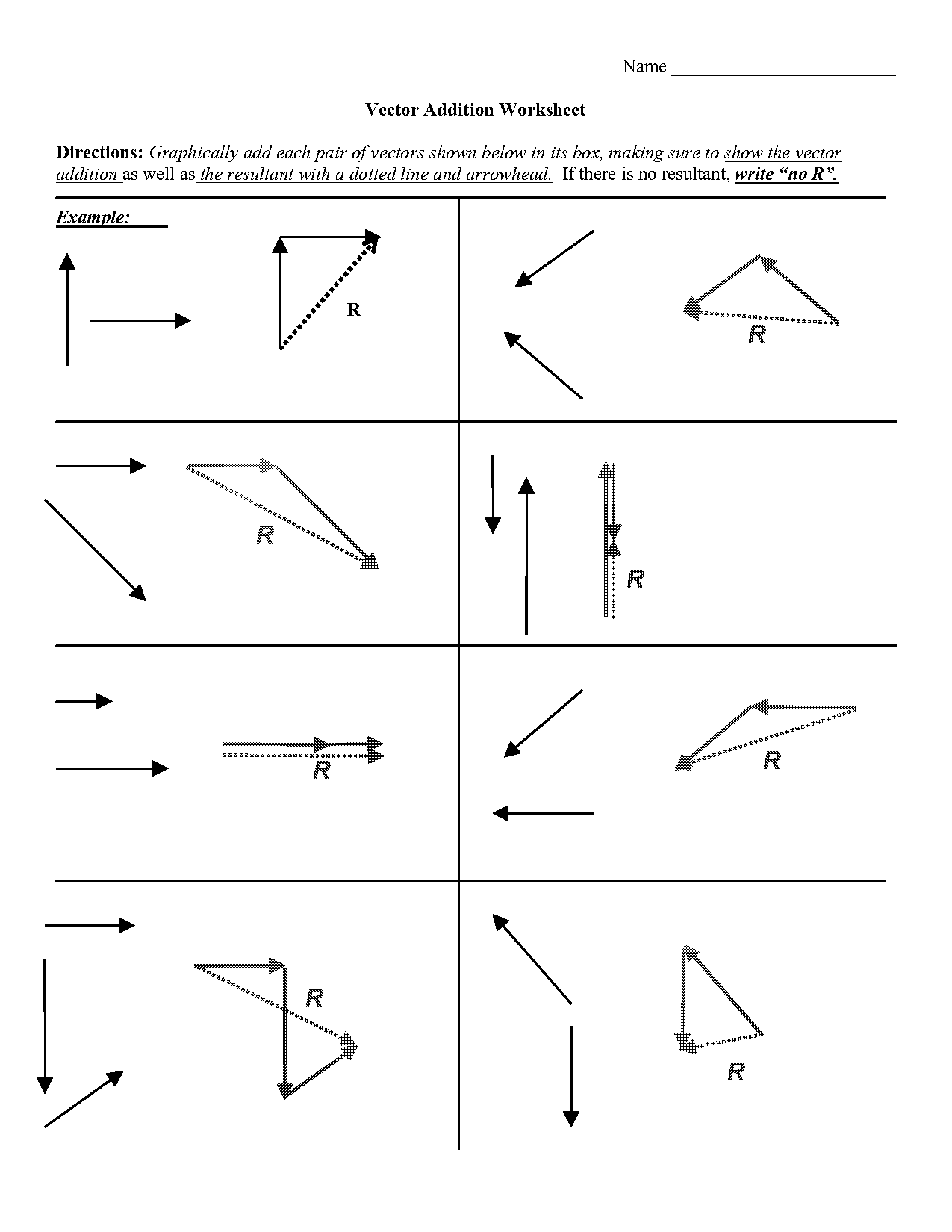 graphical addition of vectors worksheet key