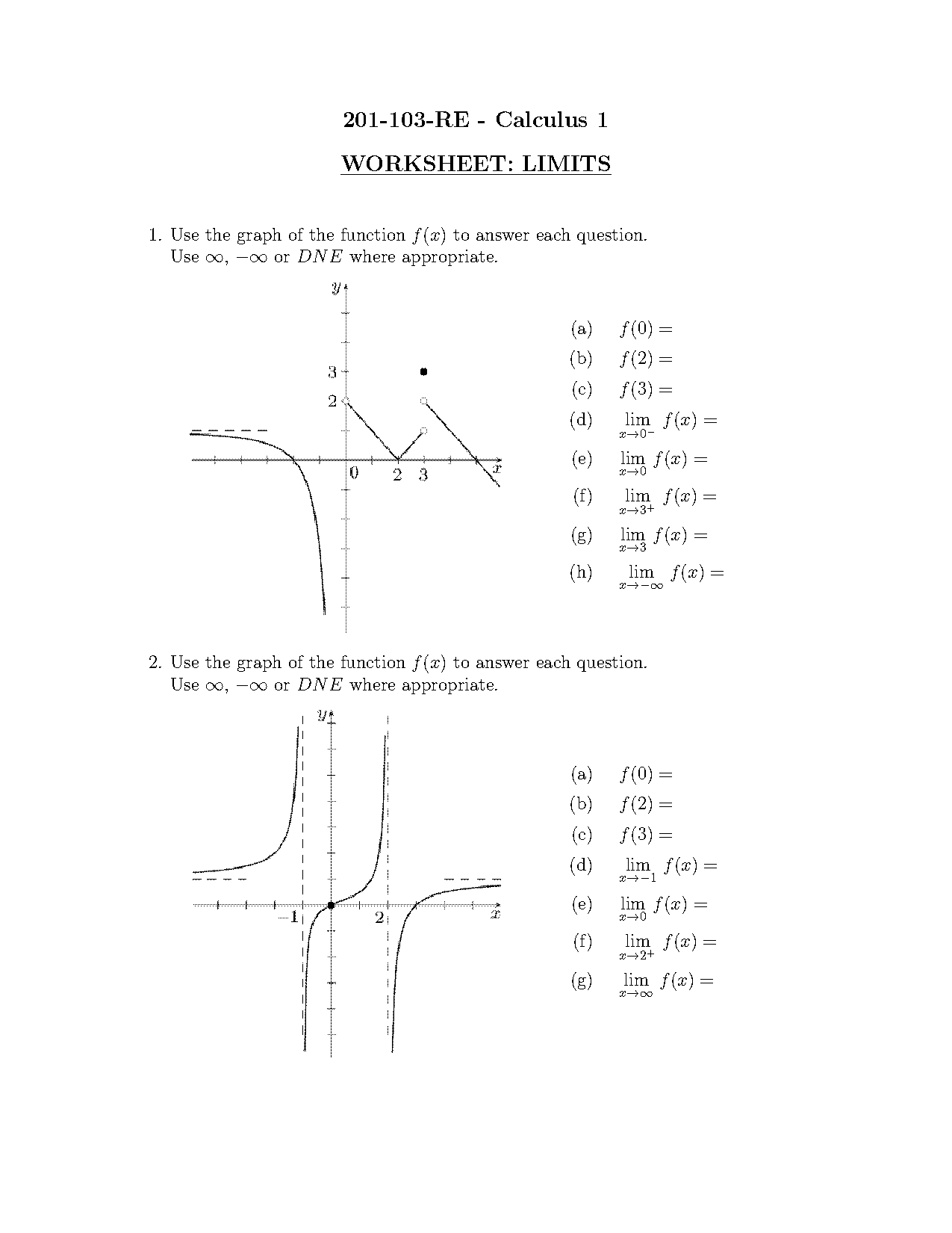 solving limits algebraically caculus worksheet