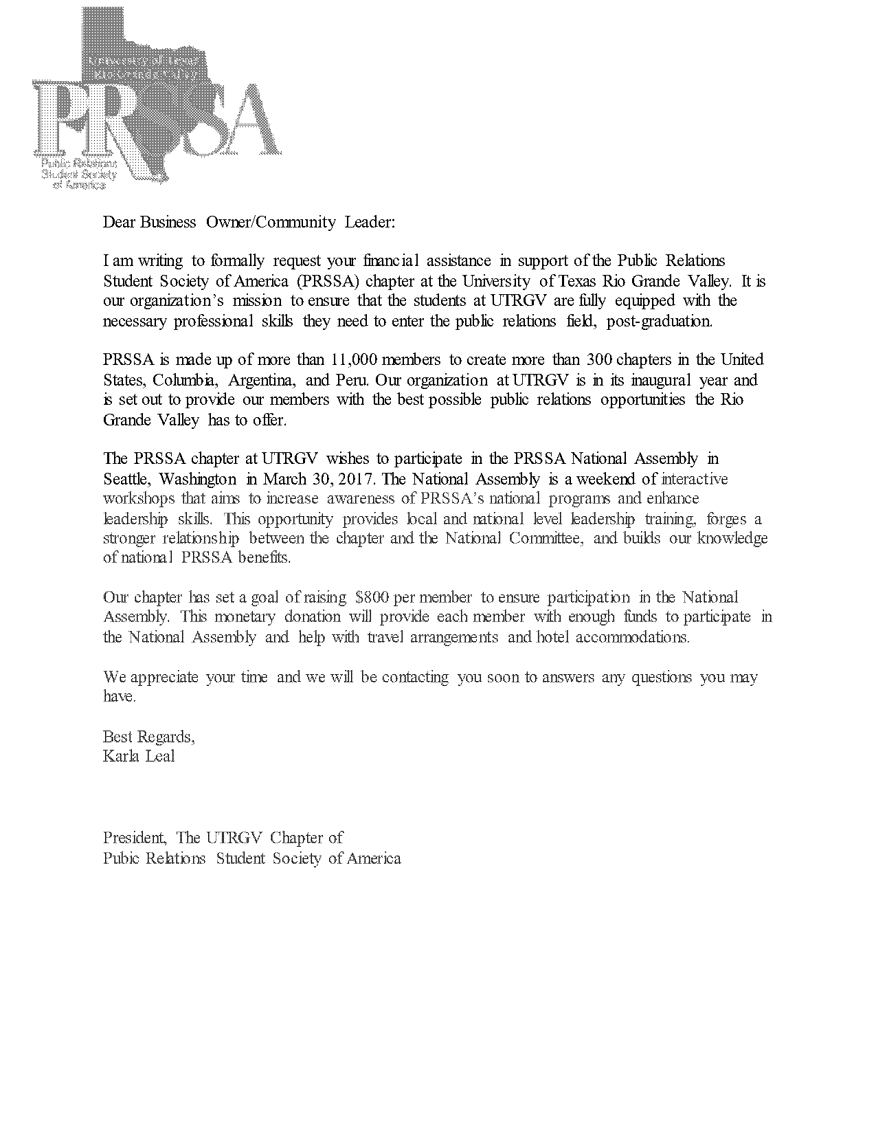 letter to request financial assistance