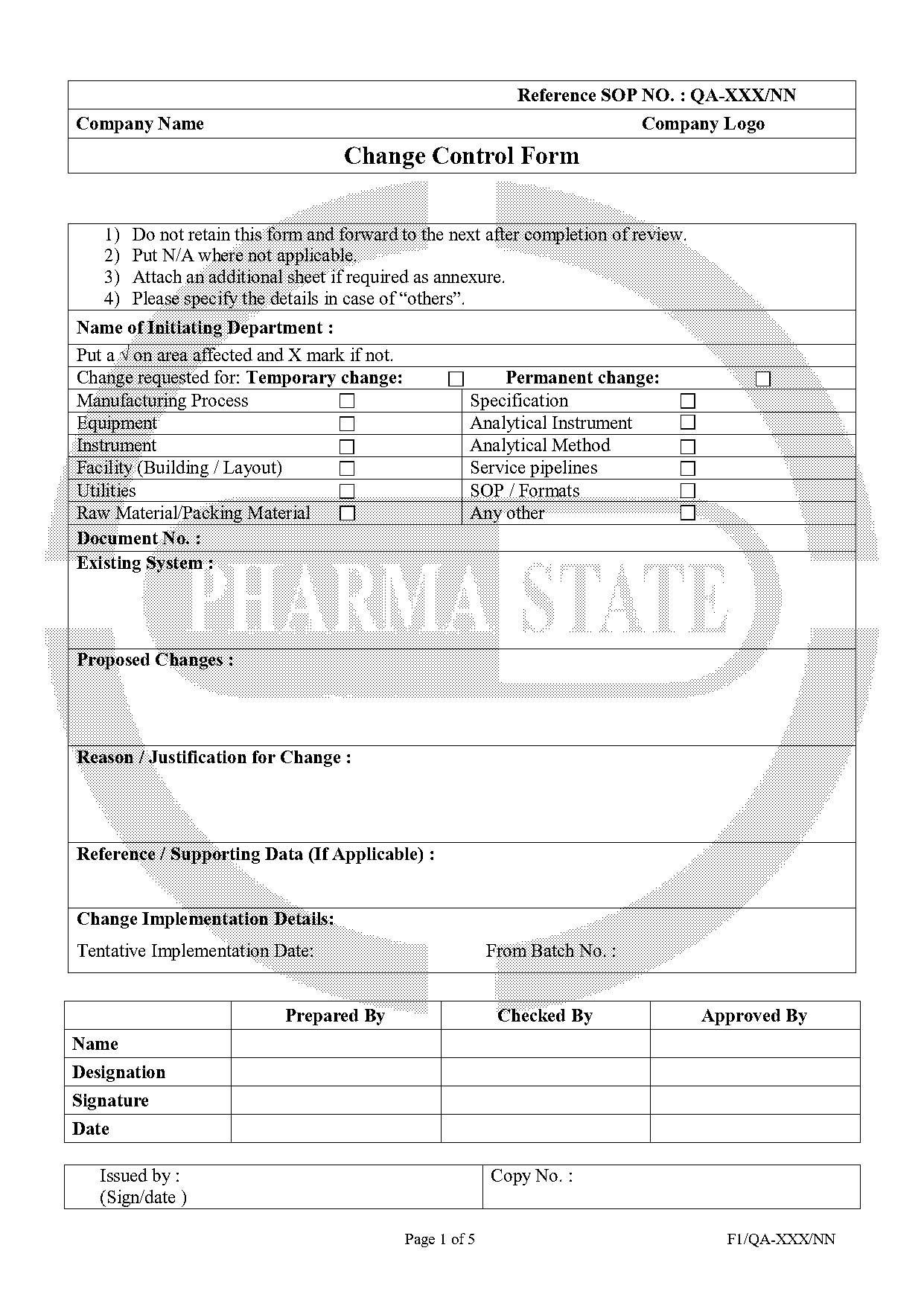 gmp change control form