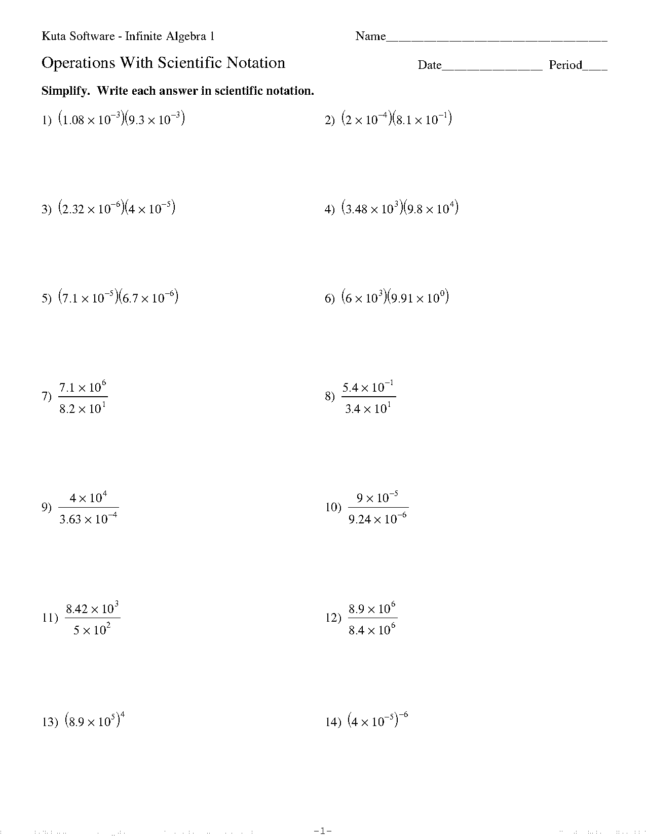 pre algebra scientific notation worksheet