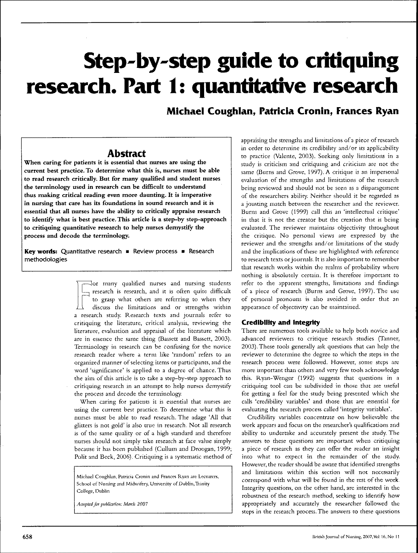 critiquing the title of a research article