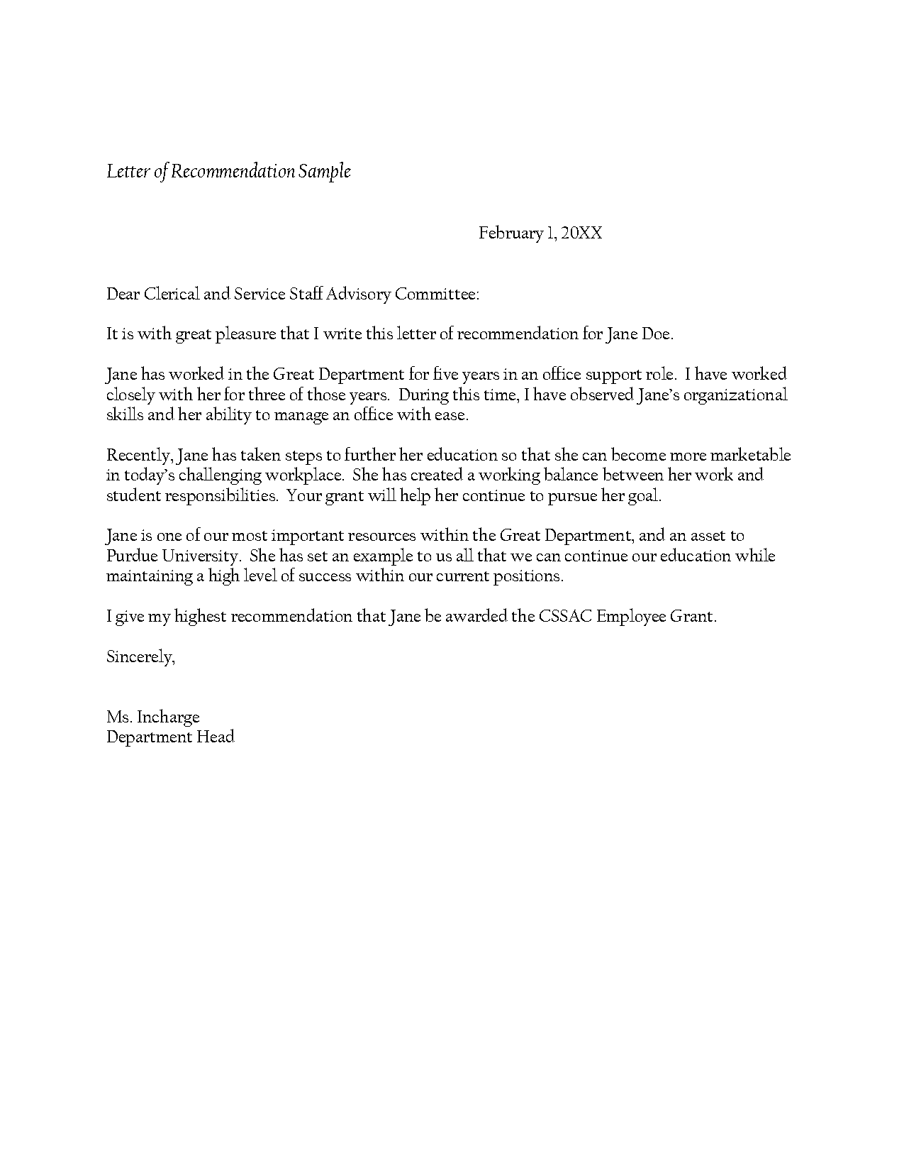 letter of recommendation for masters sample