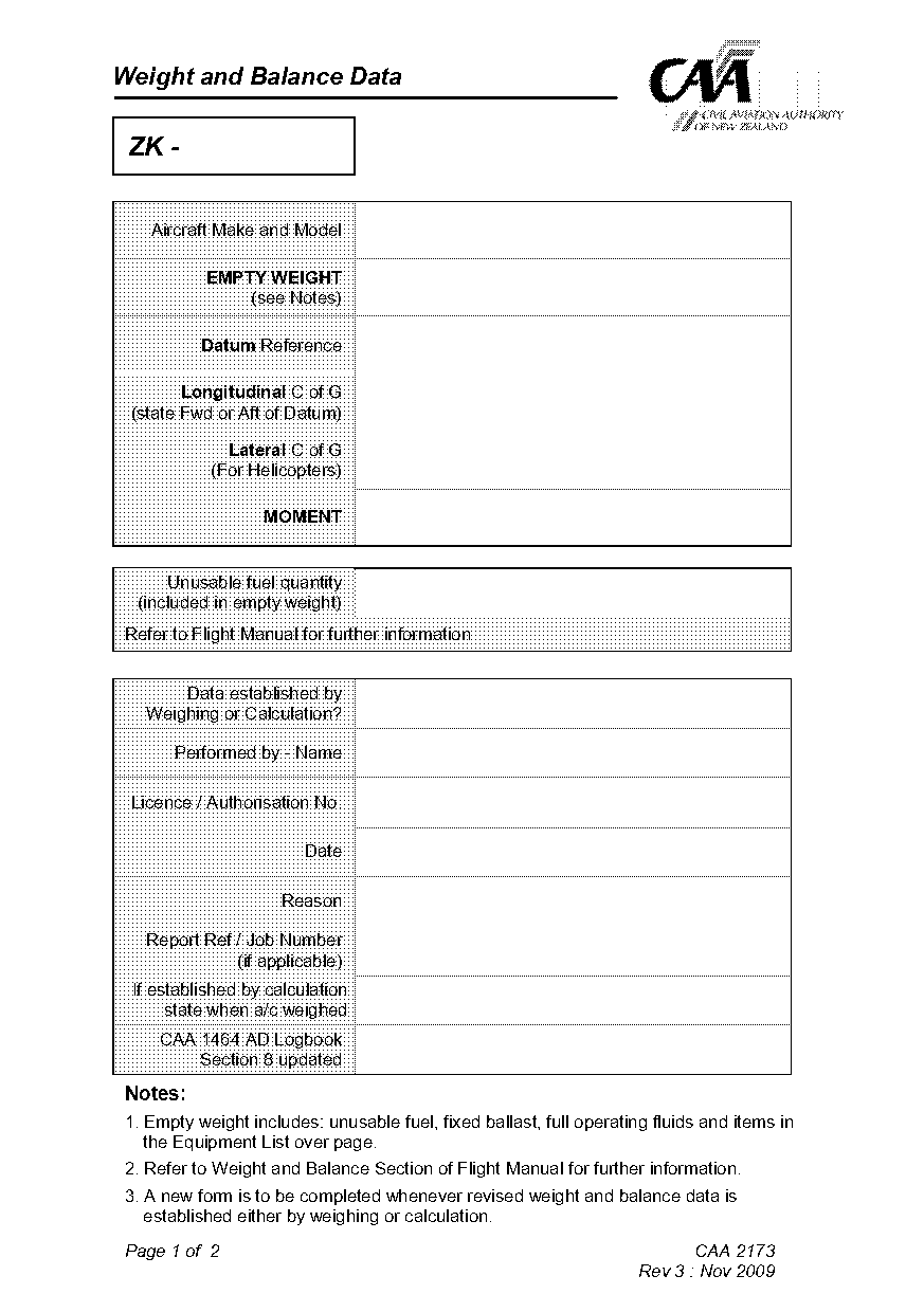 weight and balance form