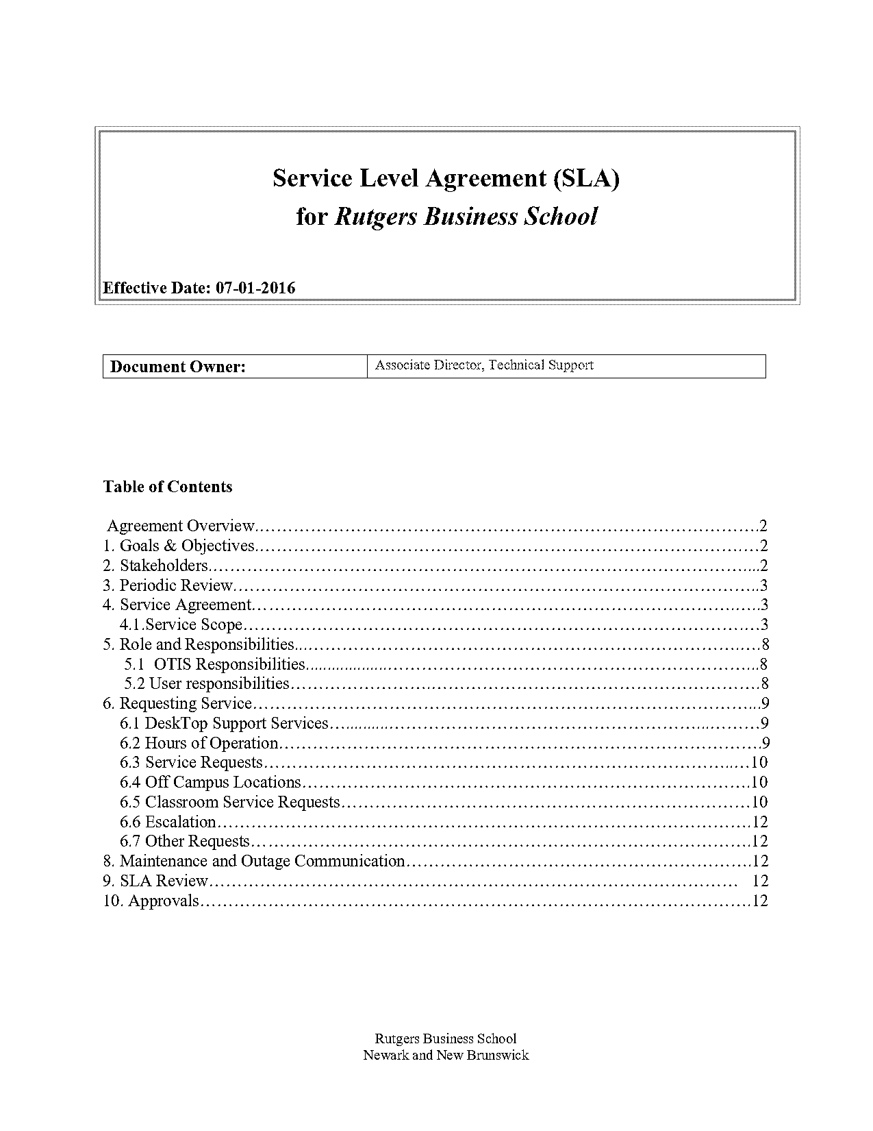 it help desk service level agreement template