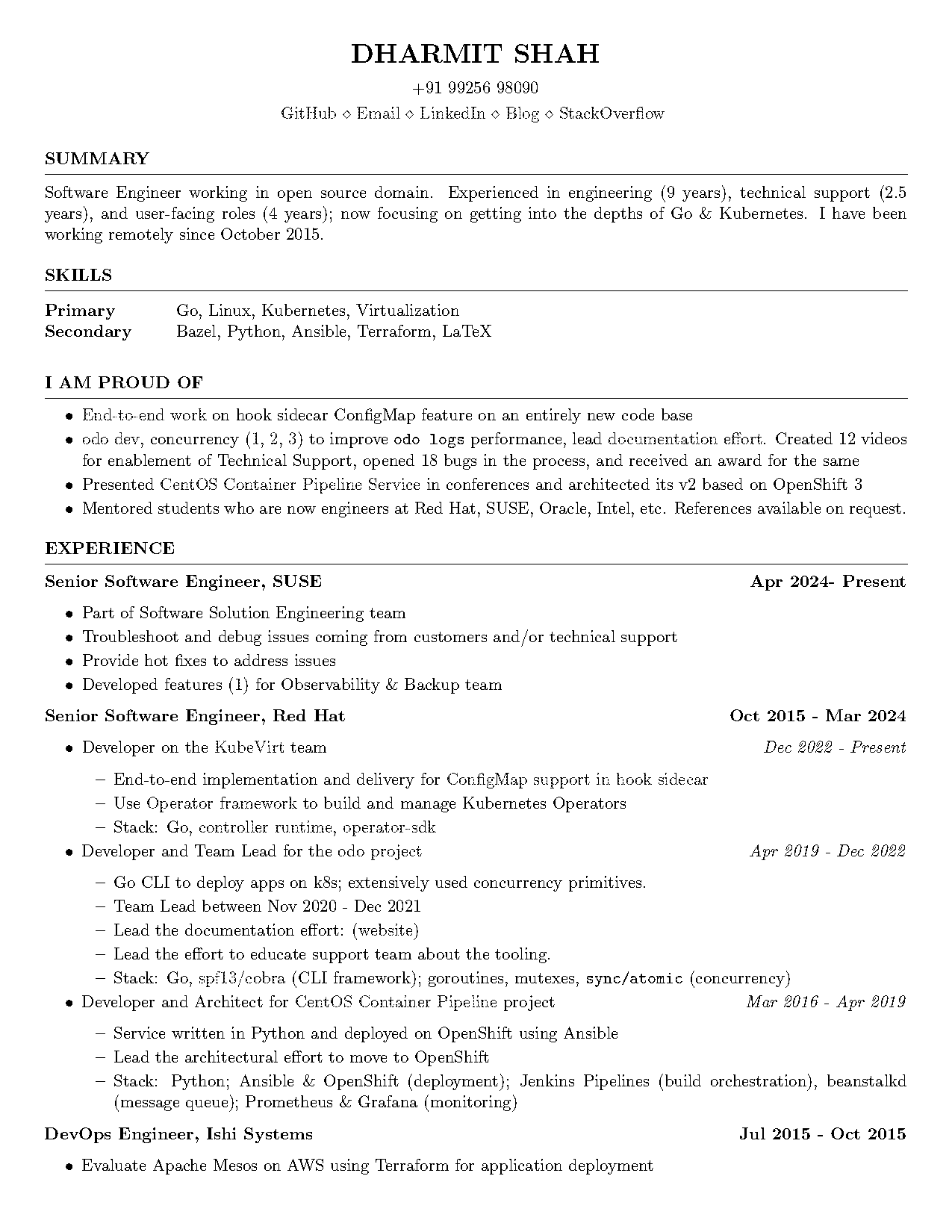 senior software engineer resume summary