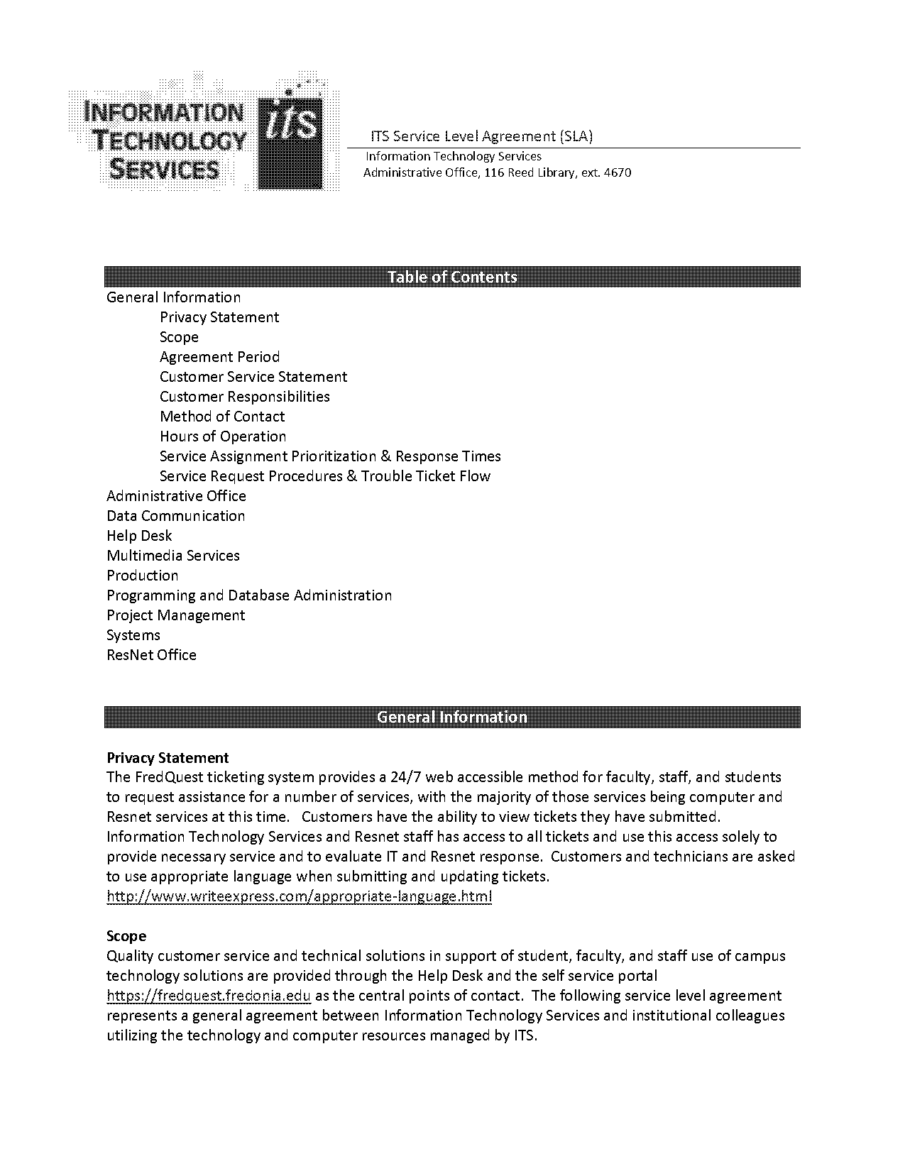 it help desk service level agreement template