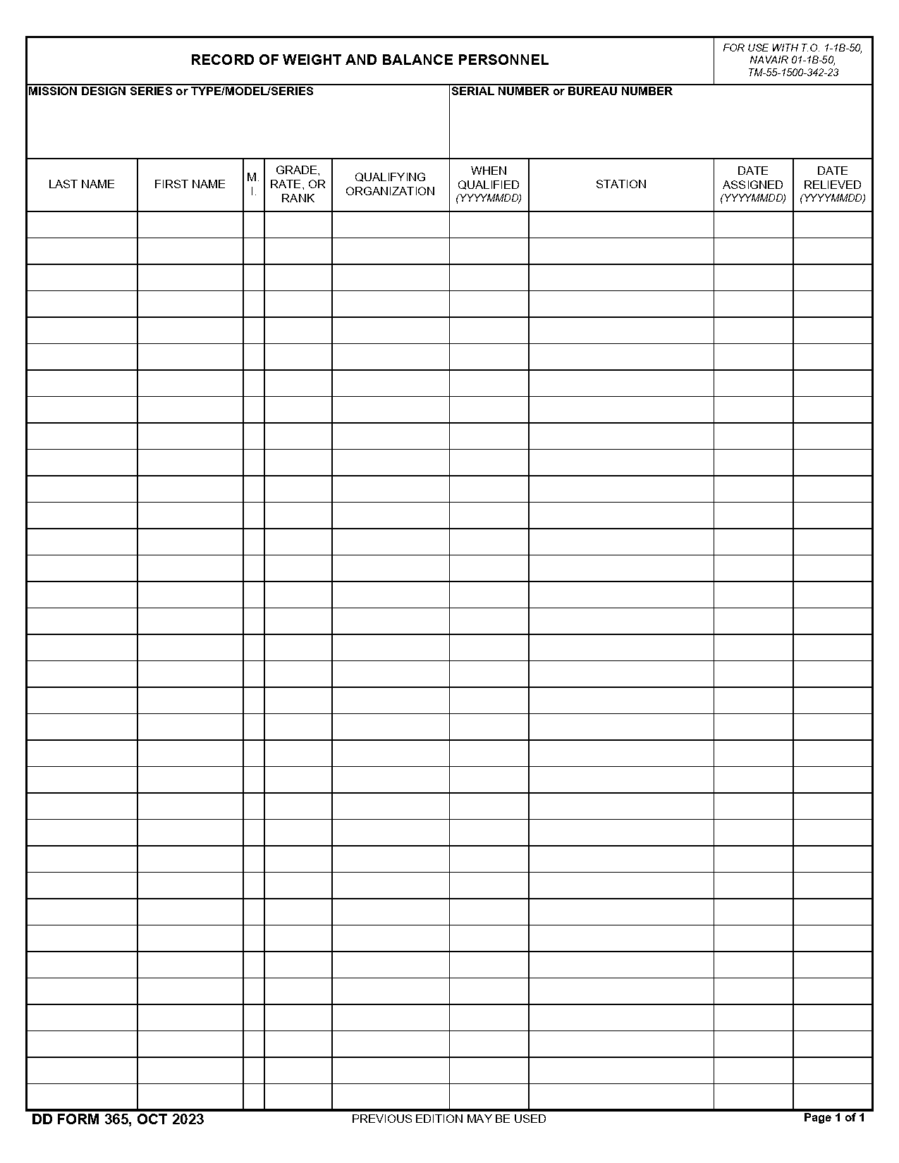 weight and balance form