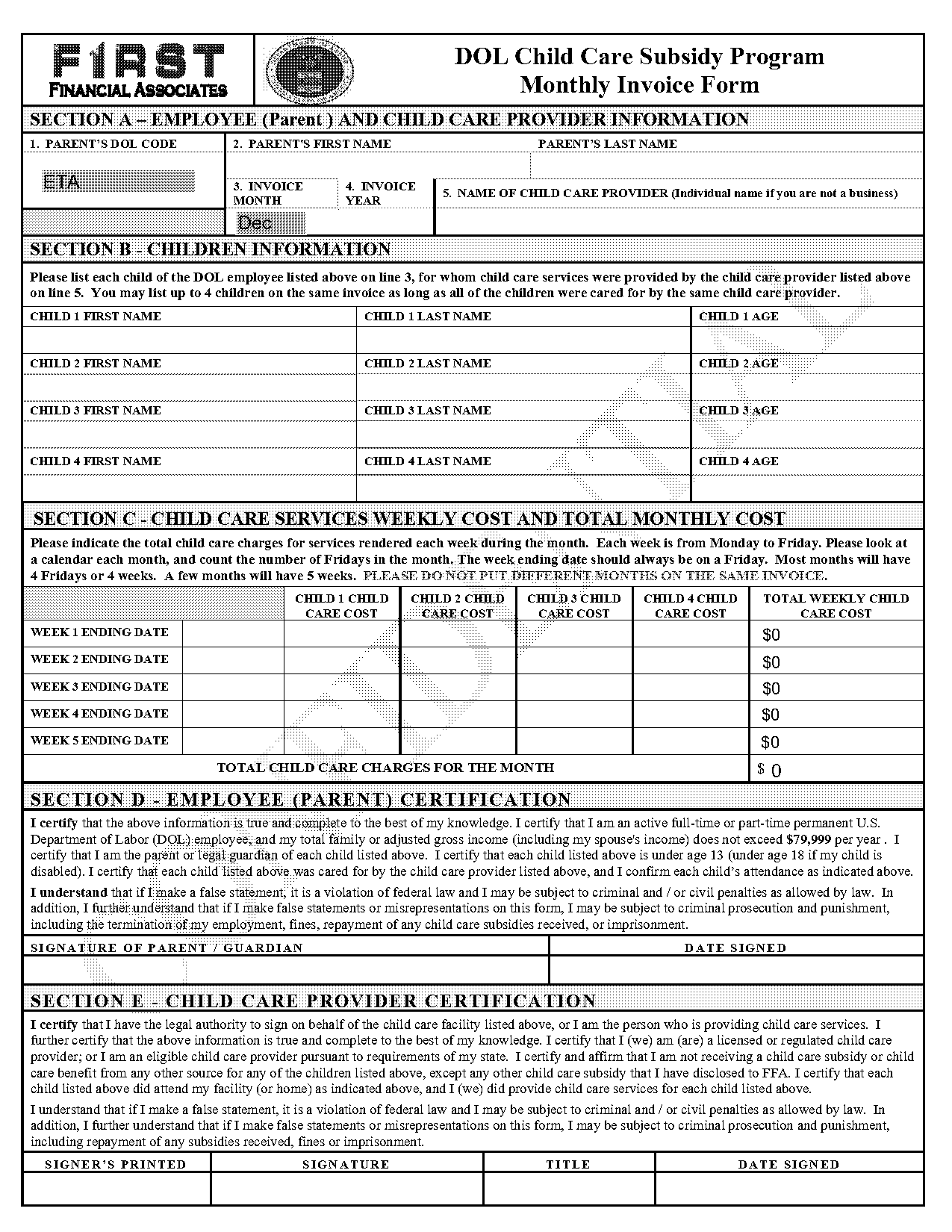 weekly daycare invoice template