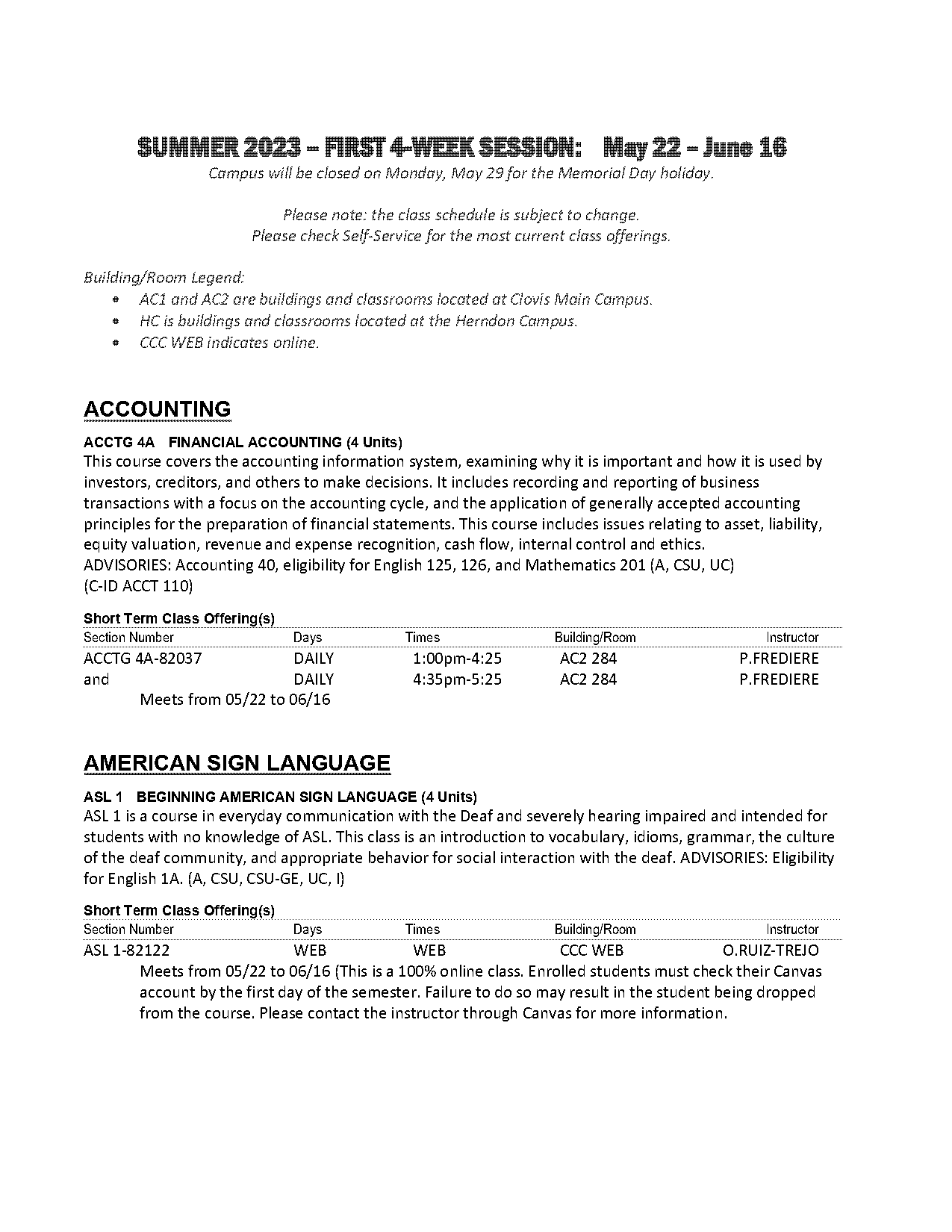 csu summer course schedule