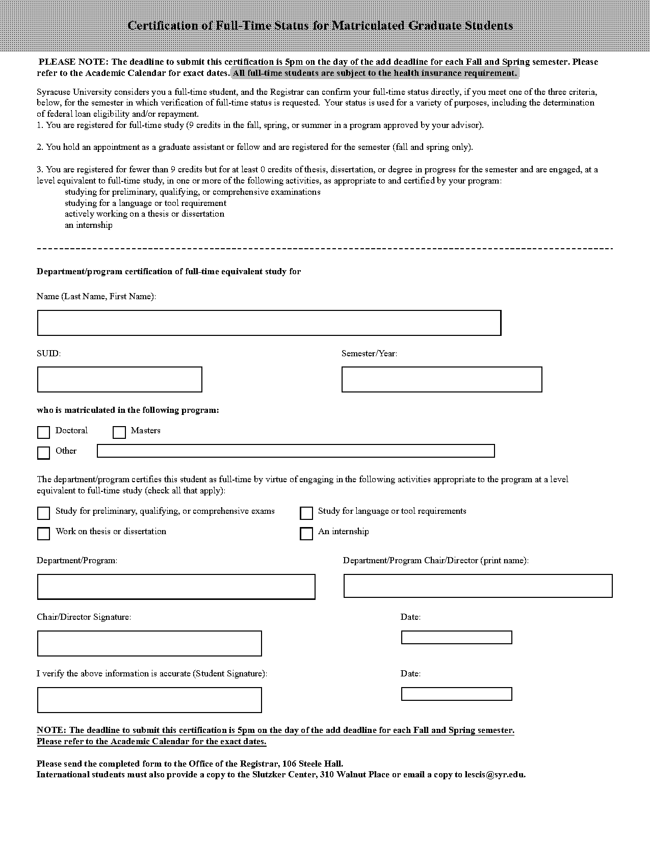 student verification form syracuse university