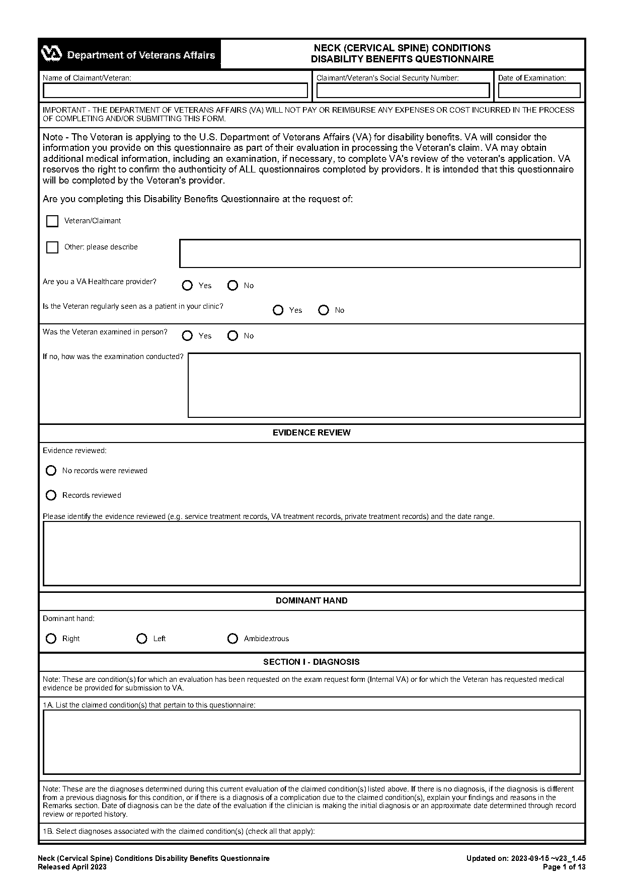 neck pain disability questionnaire scoring