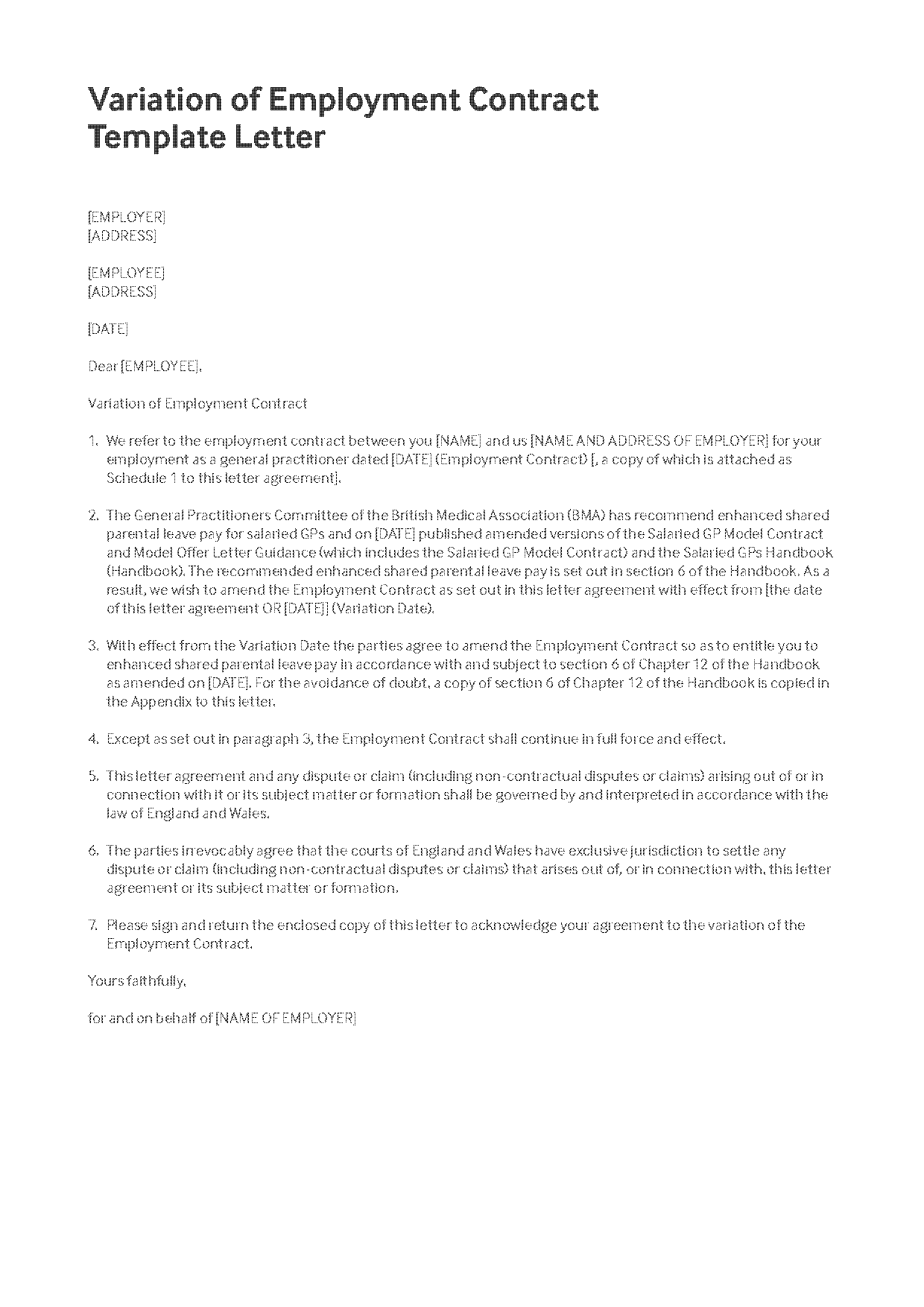 amendment to contract letter template